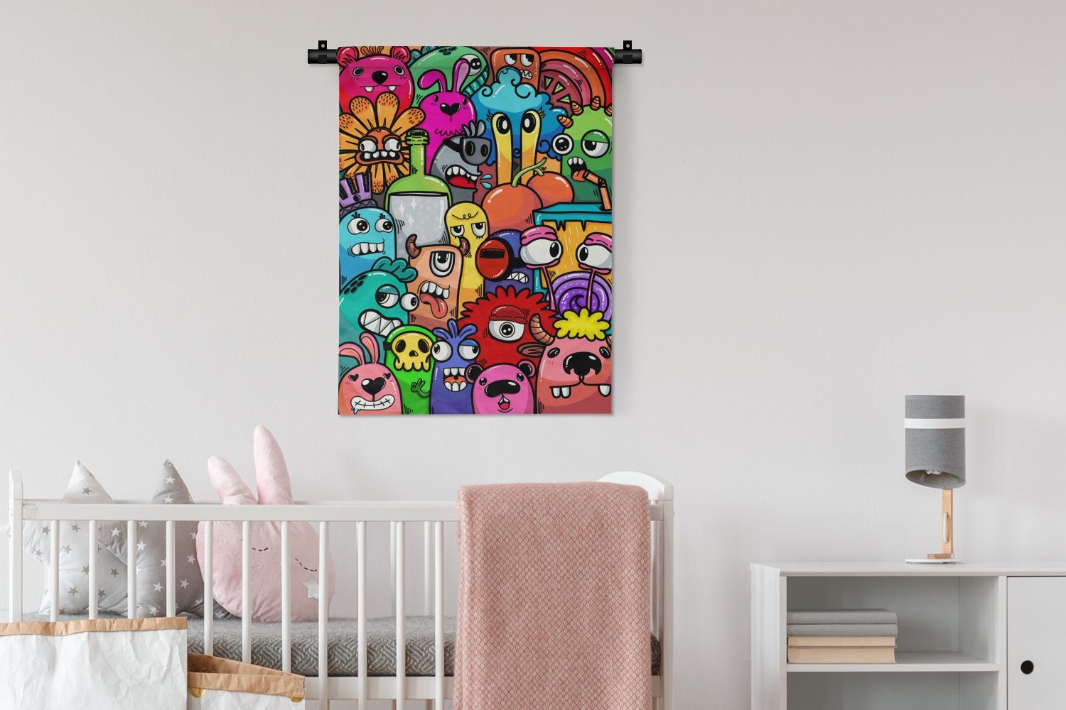 Wand, Wohnzimmer, Design Lustig Schlafzimmer - Deko Tiere Monster der Tapisserie, - für MuchoWow Kind, - - an - Wanddekoobjekt Regenbogen