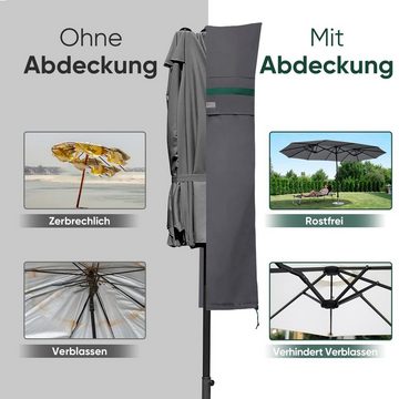 Sekey Sonnenschirm-Schutzhülle Amepschirm Schutzhülle für Sonnenschirm mit Reißverschluss und Stab, für 460 x 270 cm Doppelsonnenschirm