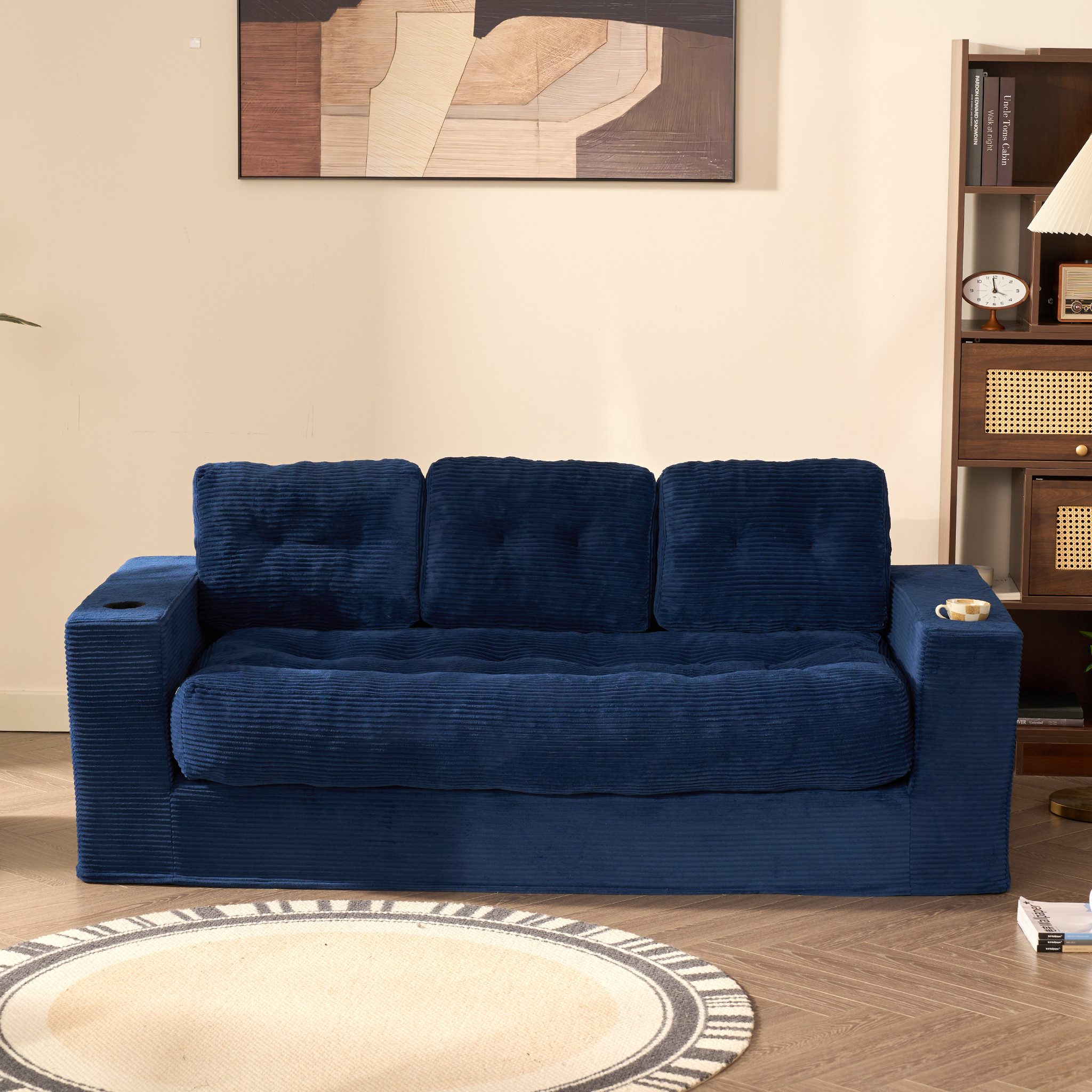 LITBIRD Sofa Bodensofa 3-Sitzer 190 cm, modulares Kordstoff Sofa mit Rückenlehne, 1 Teile, Jugend- & Studentensofa, bequemes Relax Sofa