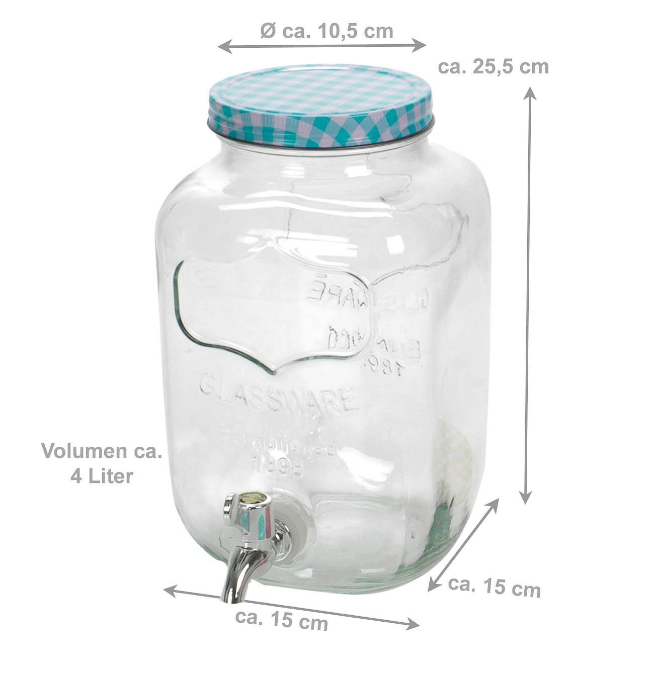 Navaris Getränkespender 4 Liter aus Glas - mit Zapfhahn und Deckel