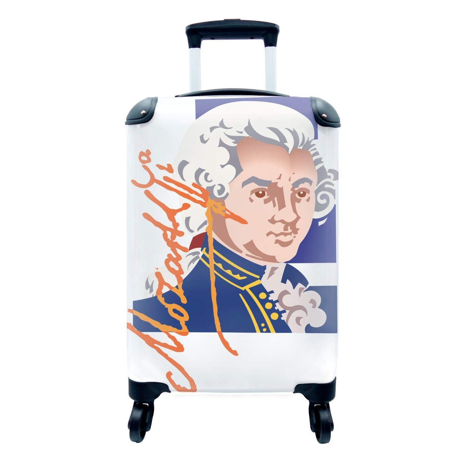 MuchoWow Handgepäckkoffer Illustration von Mozart in Farbe, 4 Rollen, Reisetasche mit rollen, Handgepäck für Ferien, Trolley, Reisekoffer