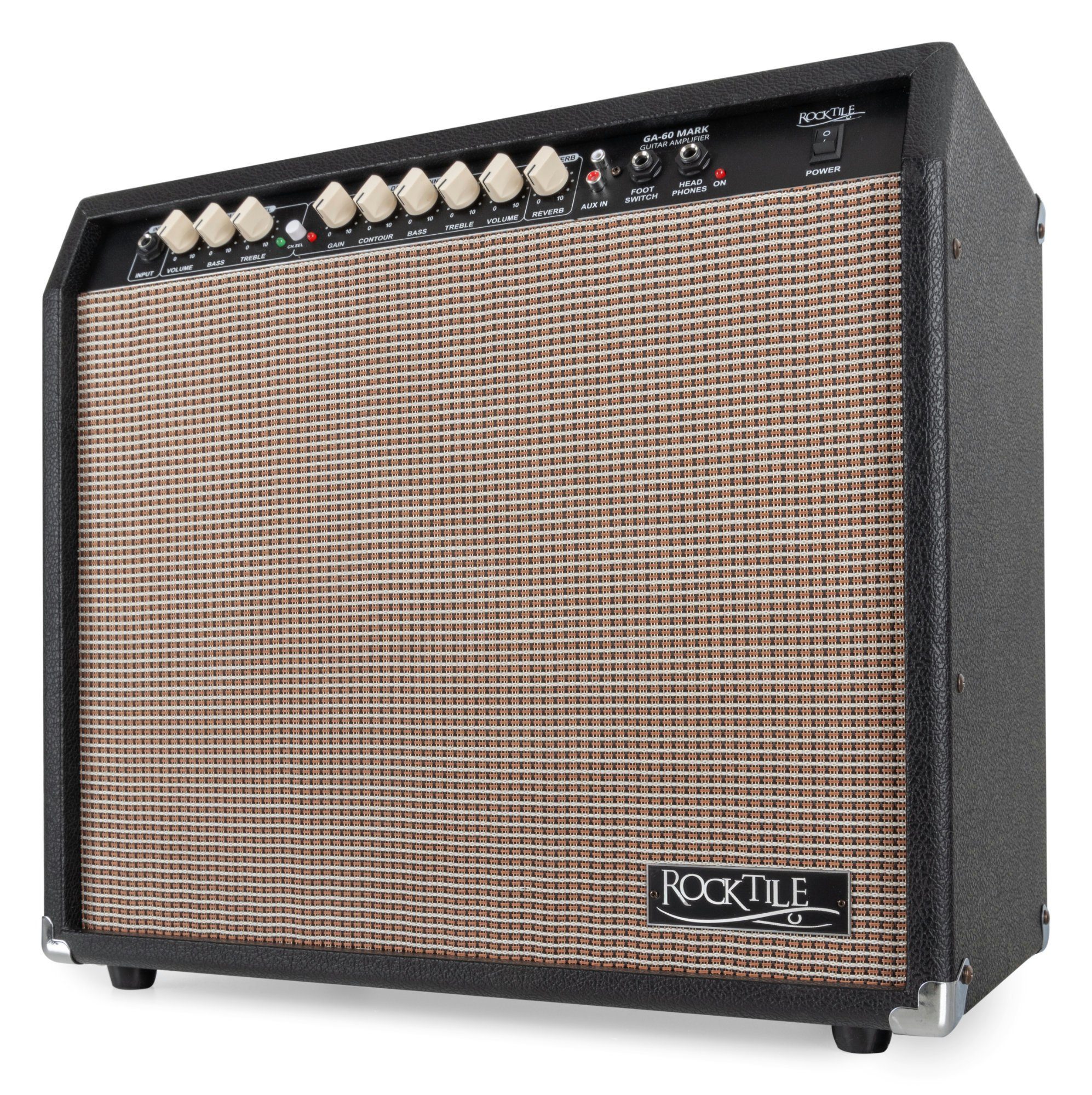 Rocktile GA-60 Mark Gitarrenverstärker Verstärker 2-Band-EQ (Normal/Drive), Gitarrencombo - 60 pro Mit Kanal Effektweg) - Federhall-Effekt Kanäle: (Anzahl & W, 2