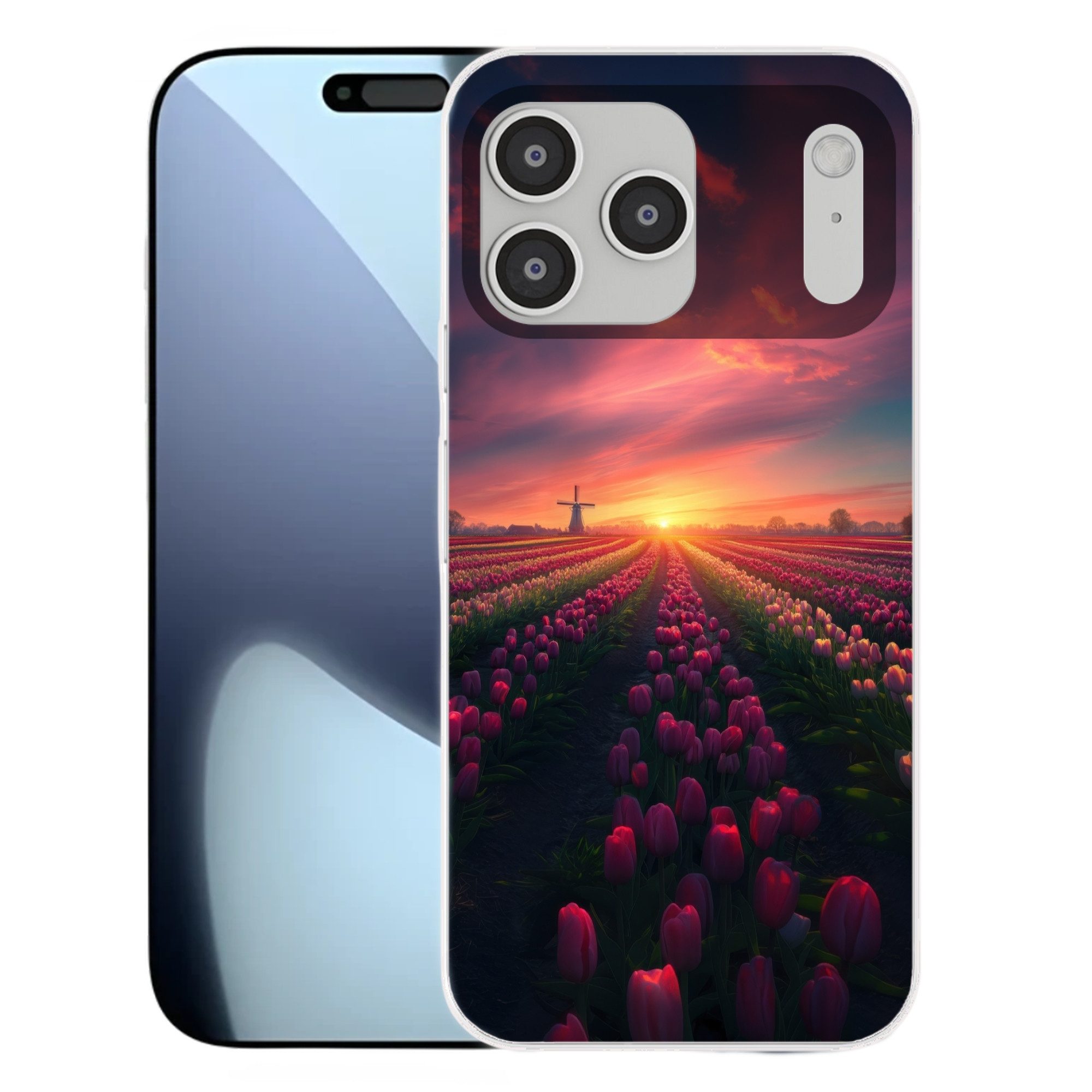 MuchoWow Handyhülle für Apple iPhone 17 Pro Max Windmühle - Sonnenuntergang - Landschaft, Smartphone-Bumper, Print, Handy Schutzhülle Dünn