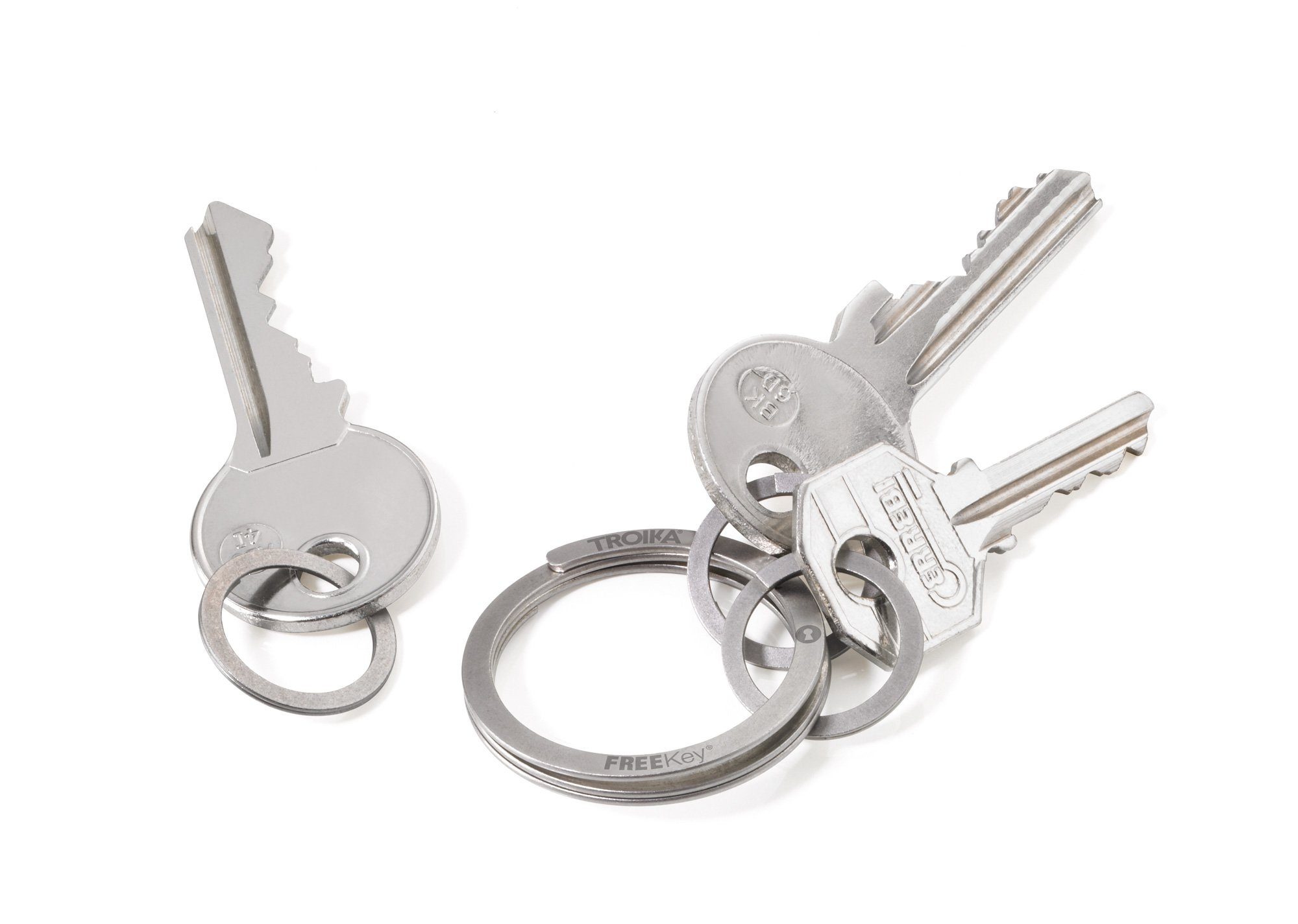 TROIKA Schlüsselanhänger - Öffnen Schlüsselring - Patentiert - Ringe matt FREEKEY® - - beim Edelstahl die Fingernägel - - schützt SYSTEM 3 KR15-02/ST kleine TROIKA Schlüsselorganisation