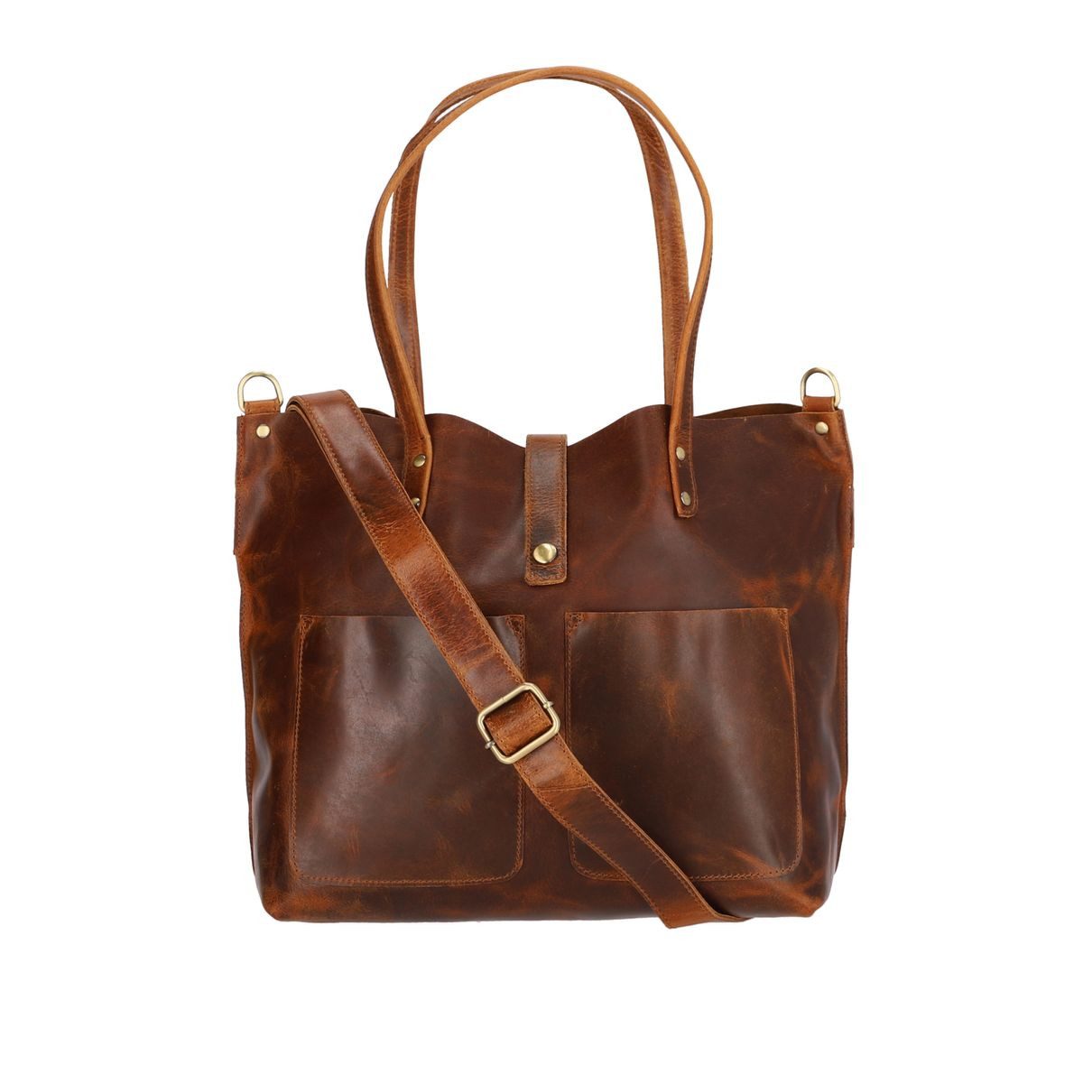 Corno d´Oro Shopper Damen Leder Handmade Große Schultertasche Cognac, mit breitem verstellbarem Schultergurt; Vintage Leder