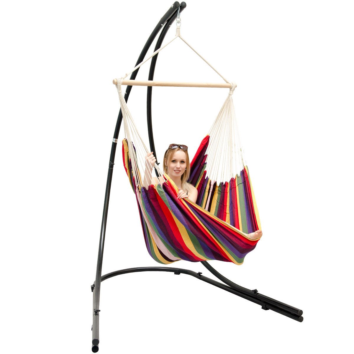 AMANKA Hängestuhl Hängestuhlgestell HSG-153 mit Hängestuhl HMG-40, 185 x 130 cm Hängesitz für Kinder und Erwachsene - 360° Relaxsessel
