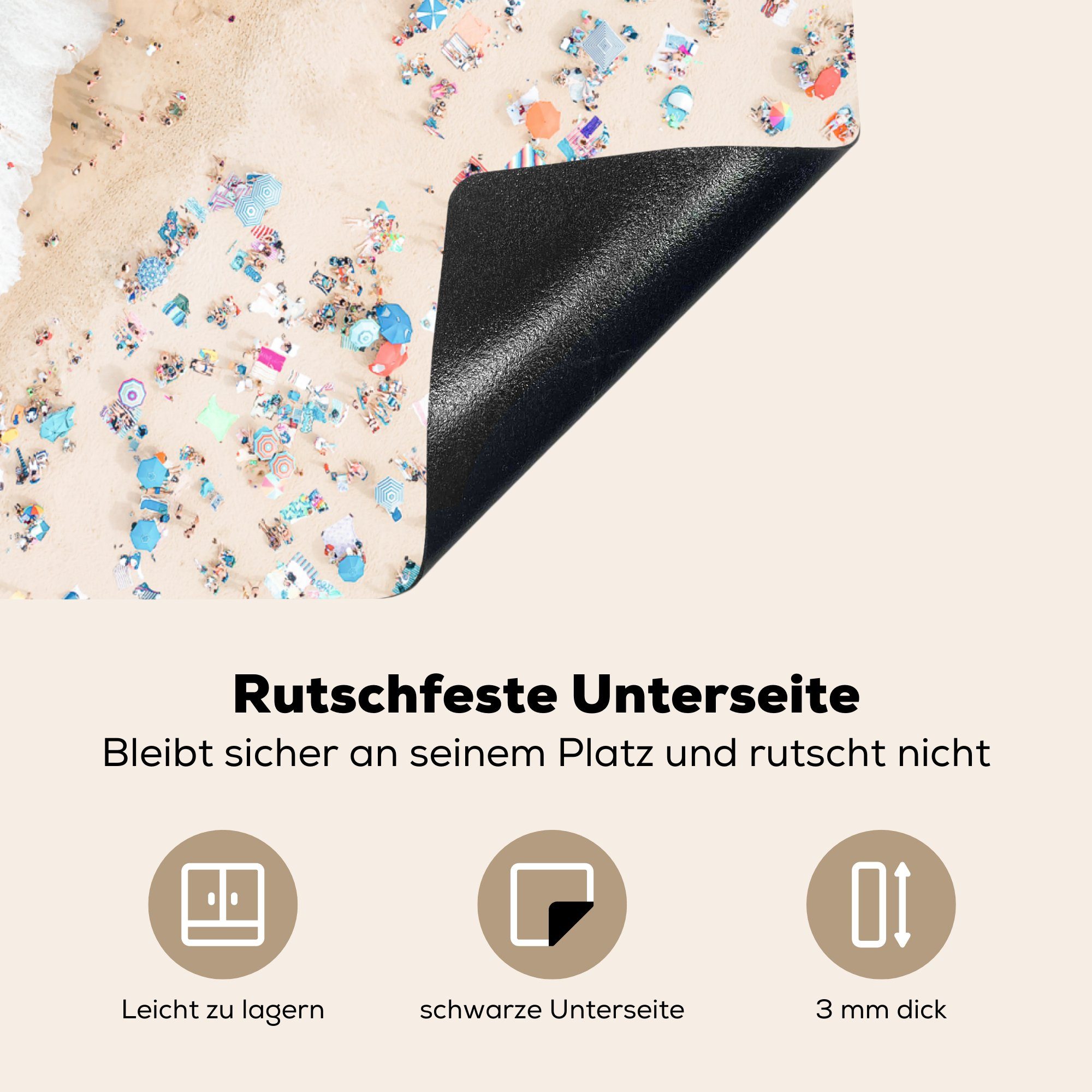 Vinyl, - (1 - tlg), - cm, Sonnenschirme Meer Herdblende-/Abdeckplatte 60x52 Sommer, MuchoWow Mobile Strand nutzbar, Ceranfeldabdeckung Arbeitsfläche