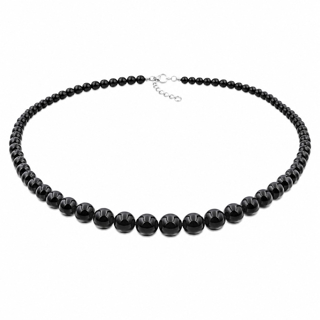 unbespielt Collier Perlenkette schwarz 50 cm Kunststoffperlen 6 mm glänzend mit Karabiner, Modeschmuck für Damen