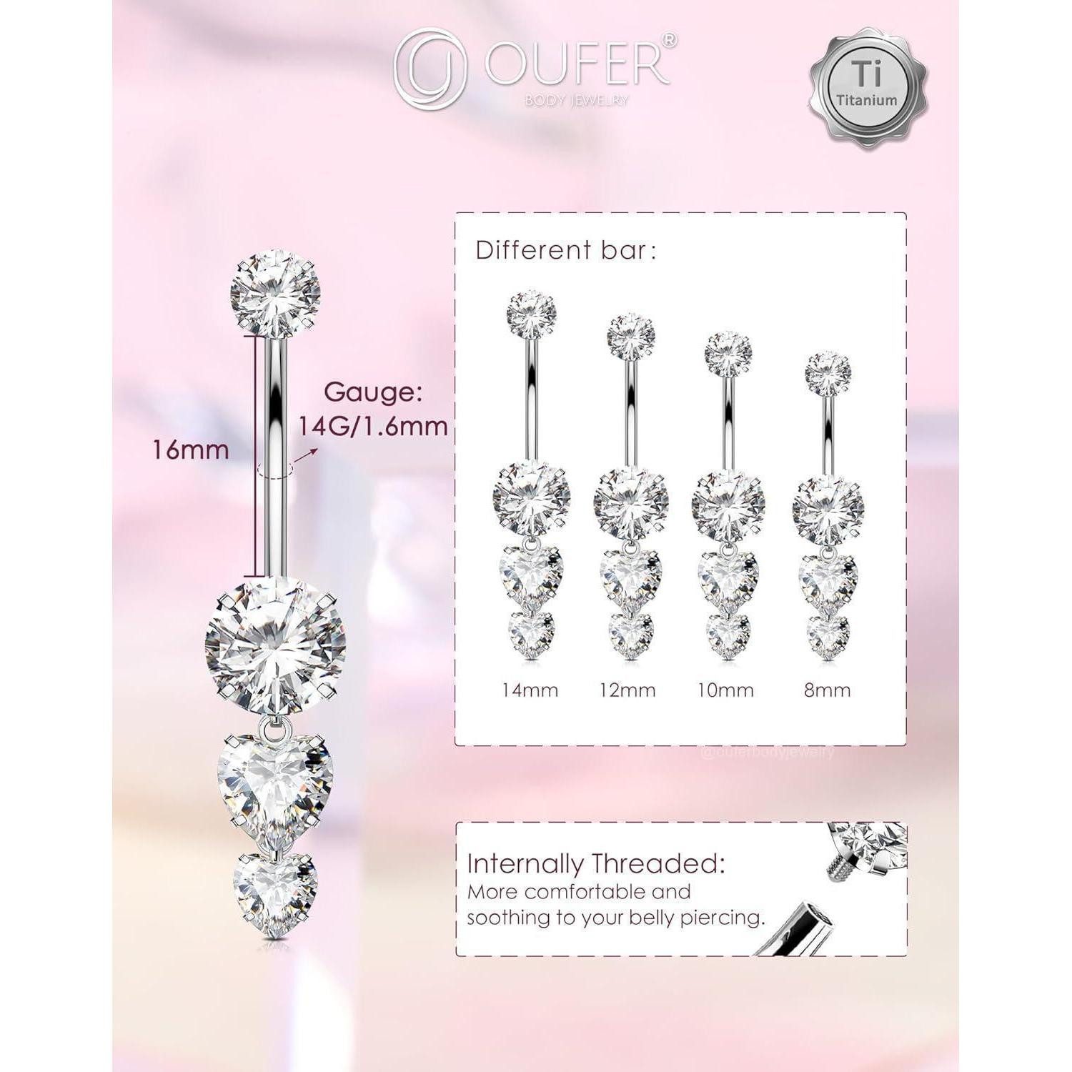LuxusKollektion Bauchnabelpiercing Bauchnabelpiercing Titan G23 Herz Bauchnabelring 14G 12mm CZ