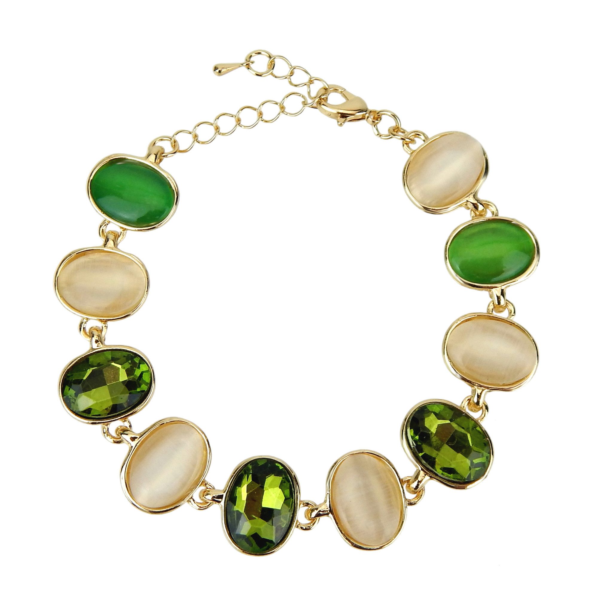 Ella Jonte Armband, gold mit Glassteinen Grün Smaragdgrün Champagner 19-23 cm