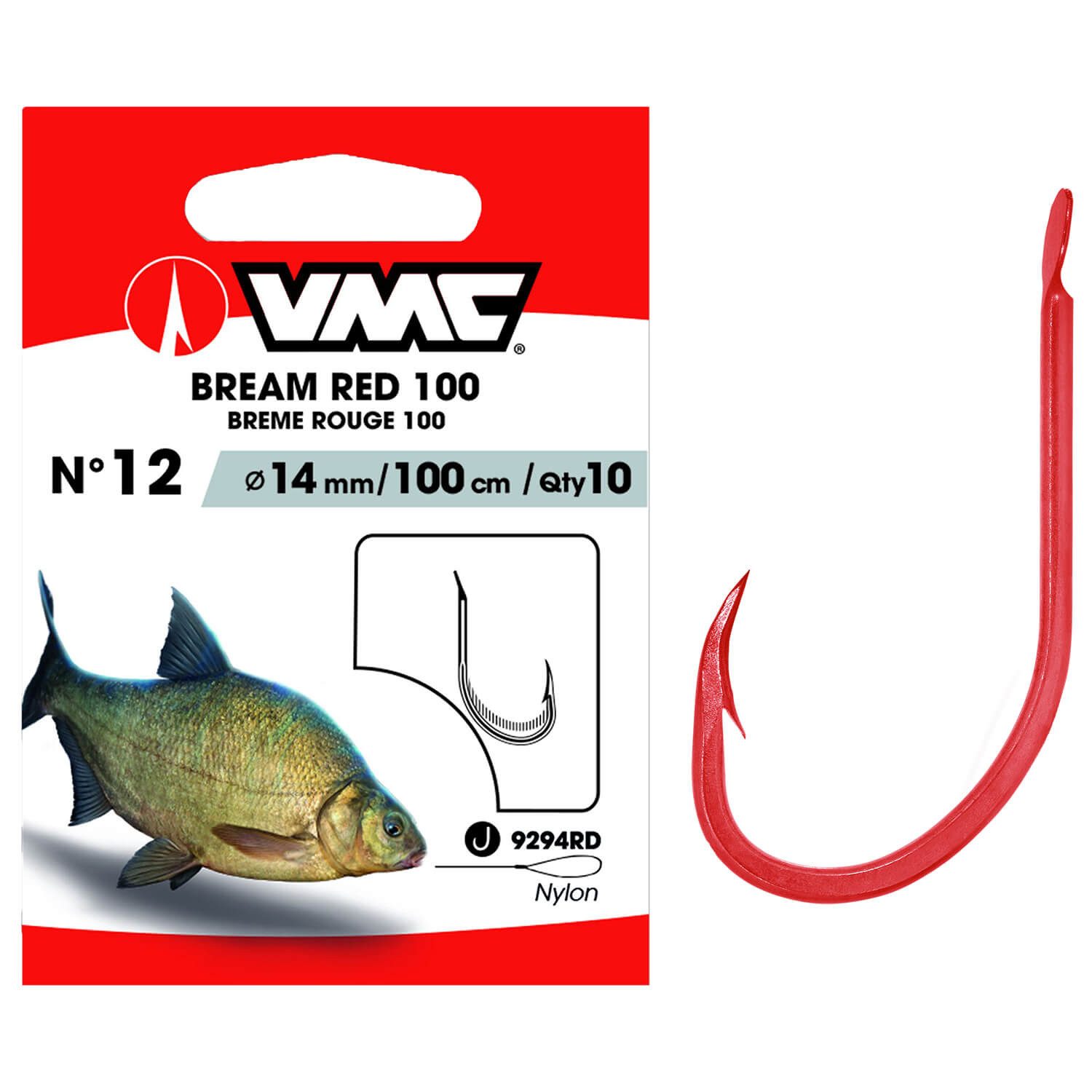 Wurmhaken VMC Brassenhaken 9294 Vorfachhaken 100cm Rot fertig gebunden