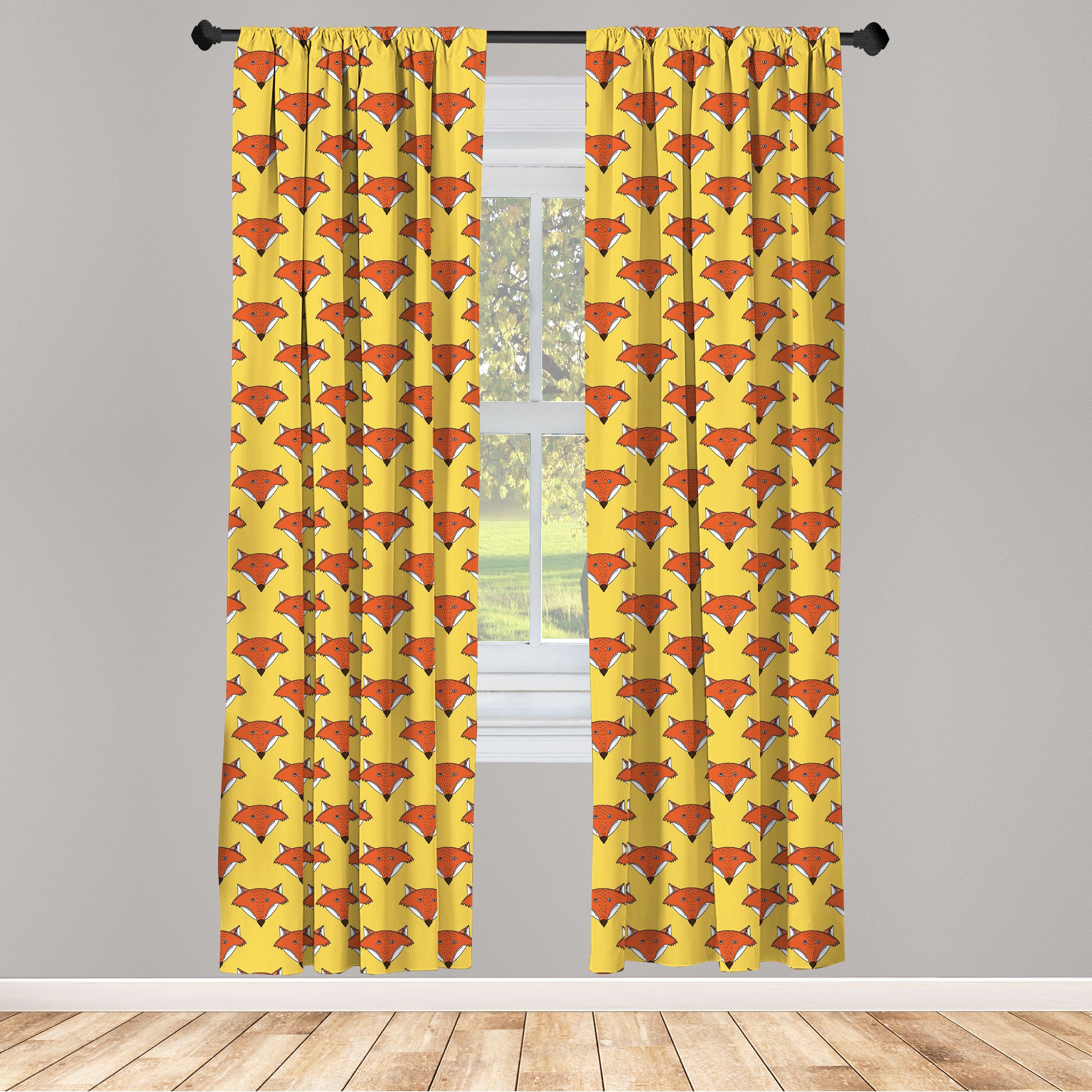 Gardine Vorhang für Wohnzimmer Schlafzimmer Dekor, Abakuhaus, Microfaser, Fuchs Wald Tier-Gesichter Cartoon | Fertiggardinen