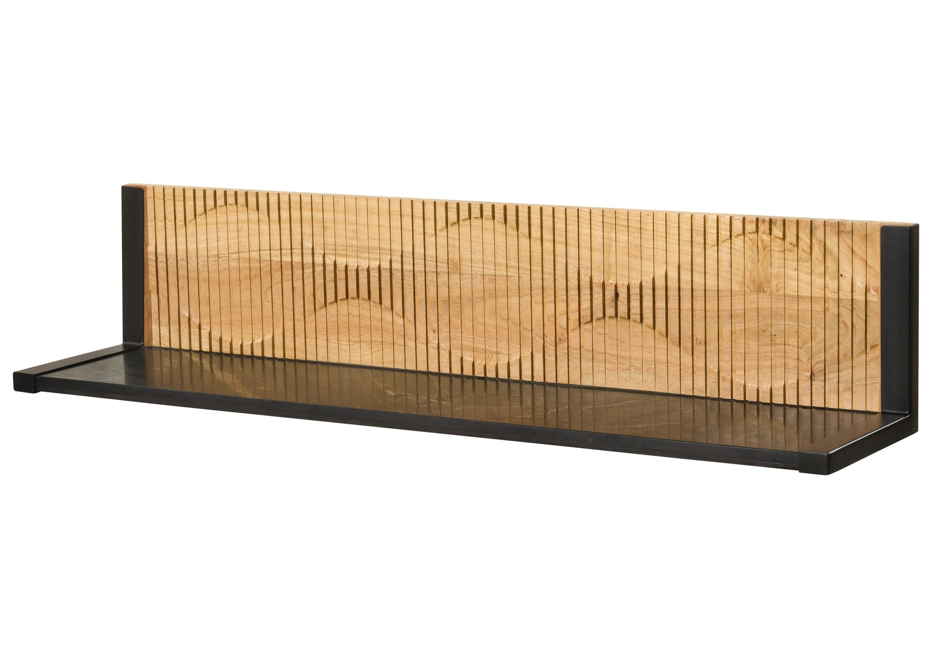 Massivmoebel24 Wandregal LONDON Akazie Massivholz natur / schwarz, 1-tlg., Akazie 120x25x25 cm natur / schwarz lackiert