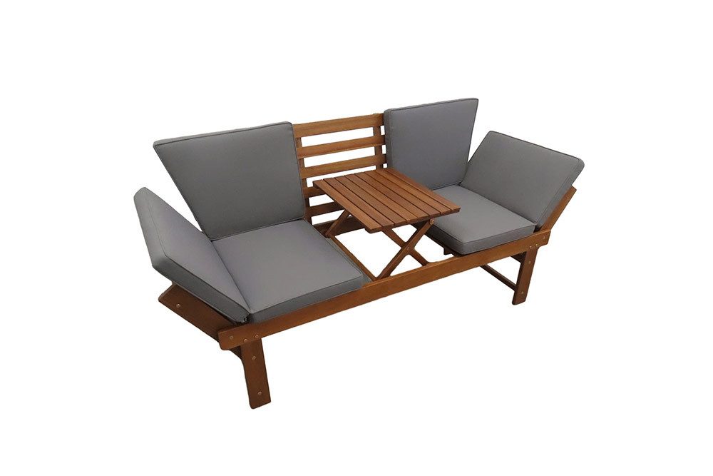riess-ambiente Gartenbank MODULAR 200cm natur – FSC zertifiziertes Holz, klappbar, mit Tisch (Einzelartikel, 1-St), Outdoor-Sitzbank mit Liegefunktion – ideal für Garten & Terrasse