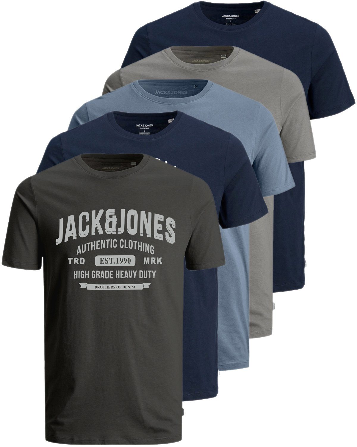 Jack & Jones Plus Print-Shirt (Spar-Set, 5er-Pack) Big Size Shirts, Übergröße aus Baumwolle 5er Pack Mix 2