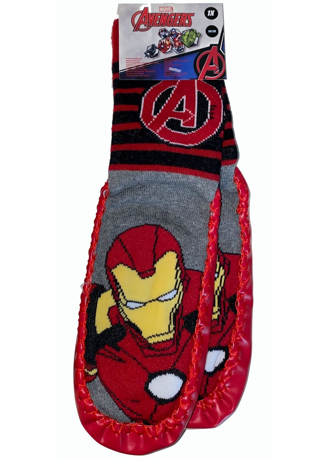 The AVENGERS Haussocken AVENGERS Socken Jungen + Mädchen Kindersocken mit rutschhemmender Sohle Gr.26/27 28/29 30/31 32/33 Rot