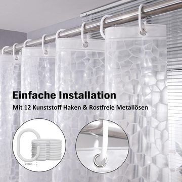 Caterize Duschvorhang Transparent, Anti Schimmel Wasserdicht Duschvorhänge mit 12 Ringe Breite 180 cm (1-tlg)