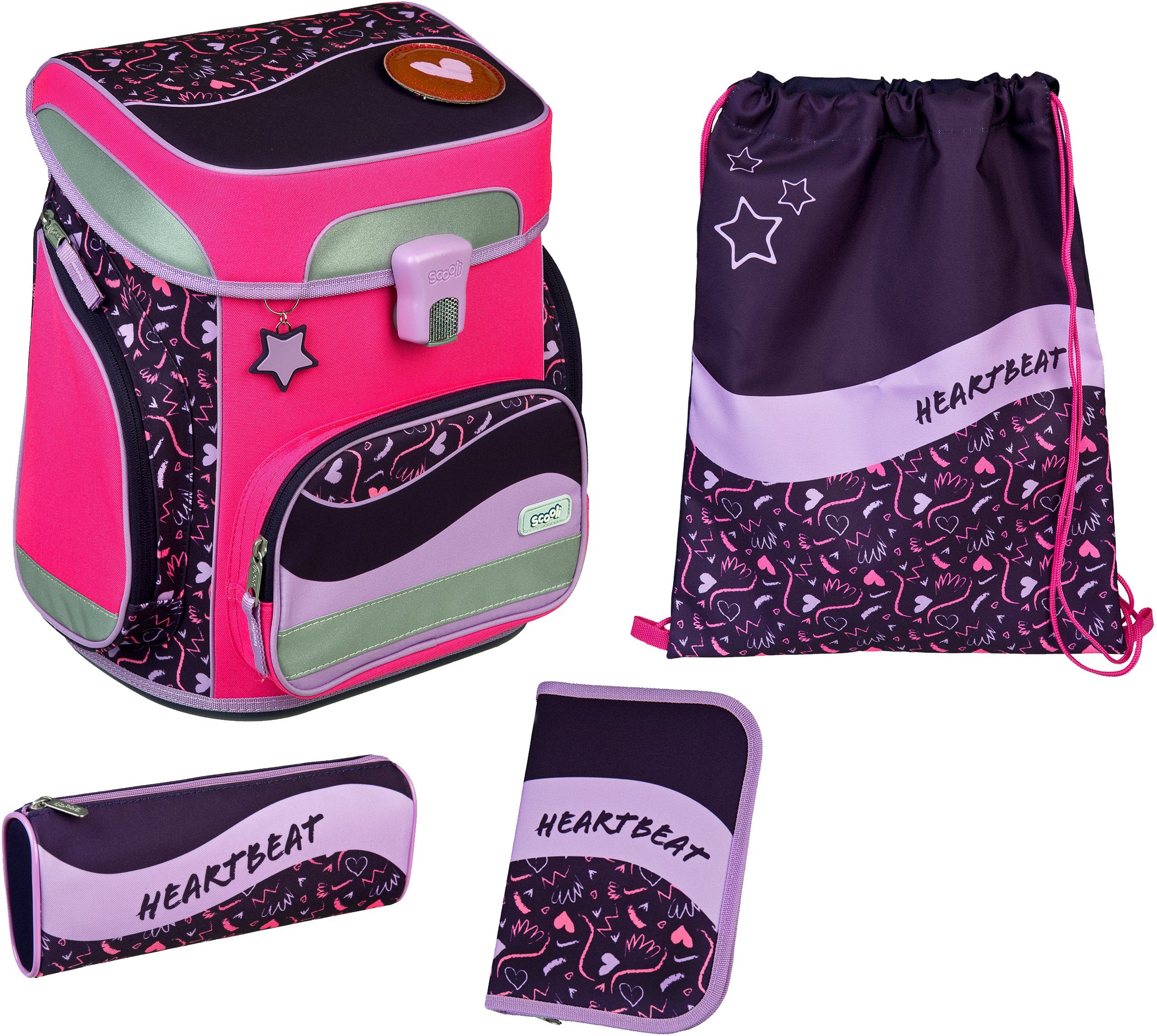 Scooli Schulranzen EasyFit, Girls, Heartbeat (Set, 5-tlg), Glow Edition