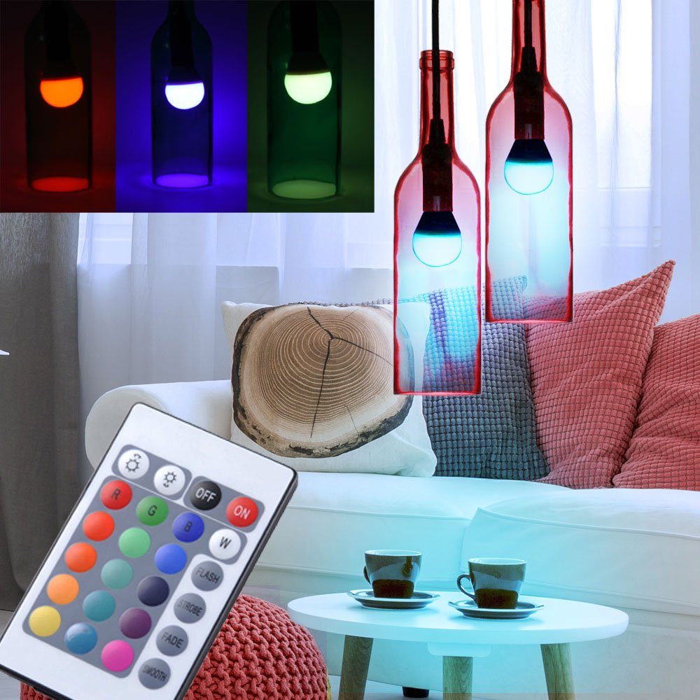 etc-shop LED Pendelleuchte, Leuchtmittel inklusive, Flaschen dimmbar Warmweiß, Fernbedienung Pendel Decken Set Lampen 2er Farbwechsel