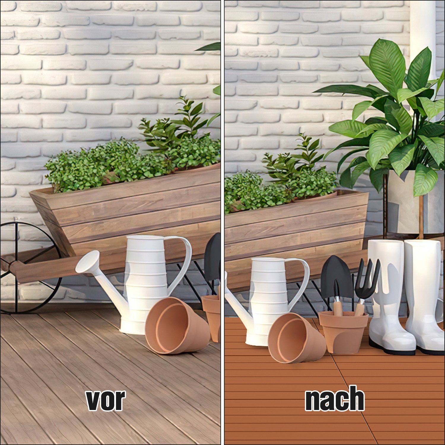 mit für Fliesen Lospitch Bruan Terrassen Holzfliesen, WPC klicksystem und Stück 24er Holzfliesen 1-5m² cm 60x30 Balkon Terrassendielen 6-30