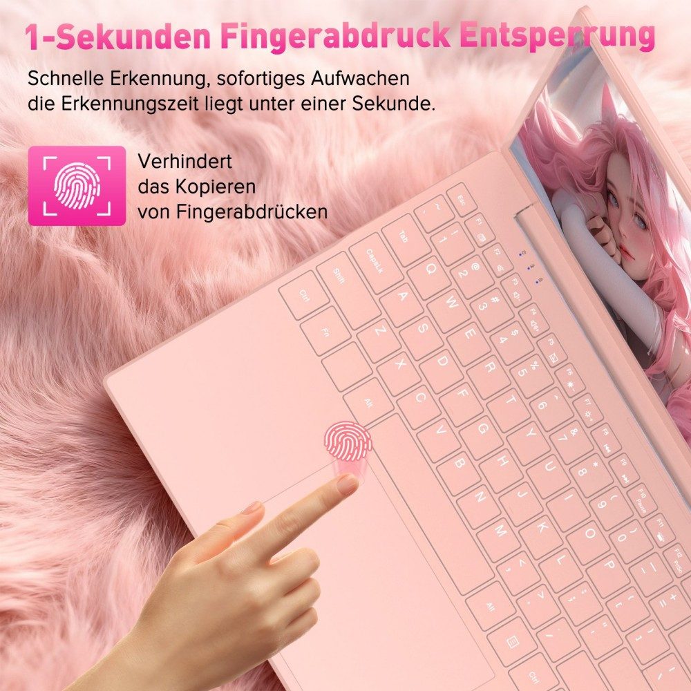 Auusda T151J Rosa Laptop, 15.6 Zoll, N5100 Prozessor, 16GB RAM, 1TB DDR4 Notebook (Intel N5100, 16 GB, 1024 GB SSD, mit integrierte Privacy-Kamera und Fingerabdrucksensor)