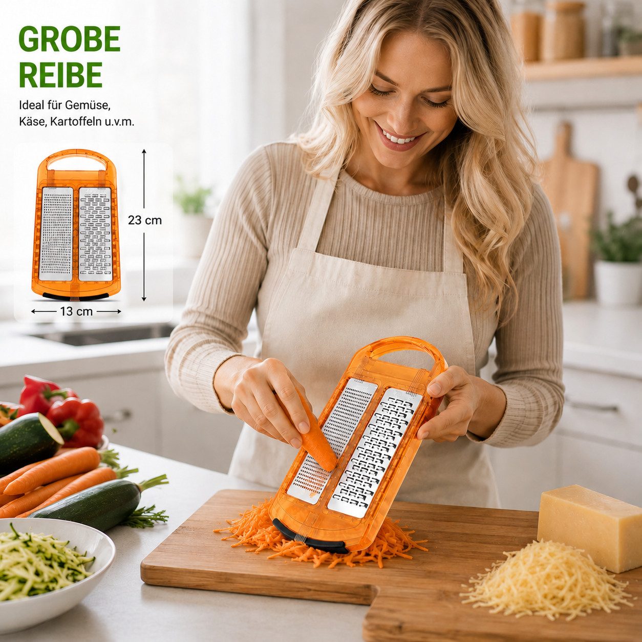 Genius Gemüsehobel Genius Doppelreibe Feinreibe und Zweiwege-Reibe Edelstahl für Käse, Edelstahl / Kunststoff