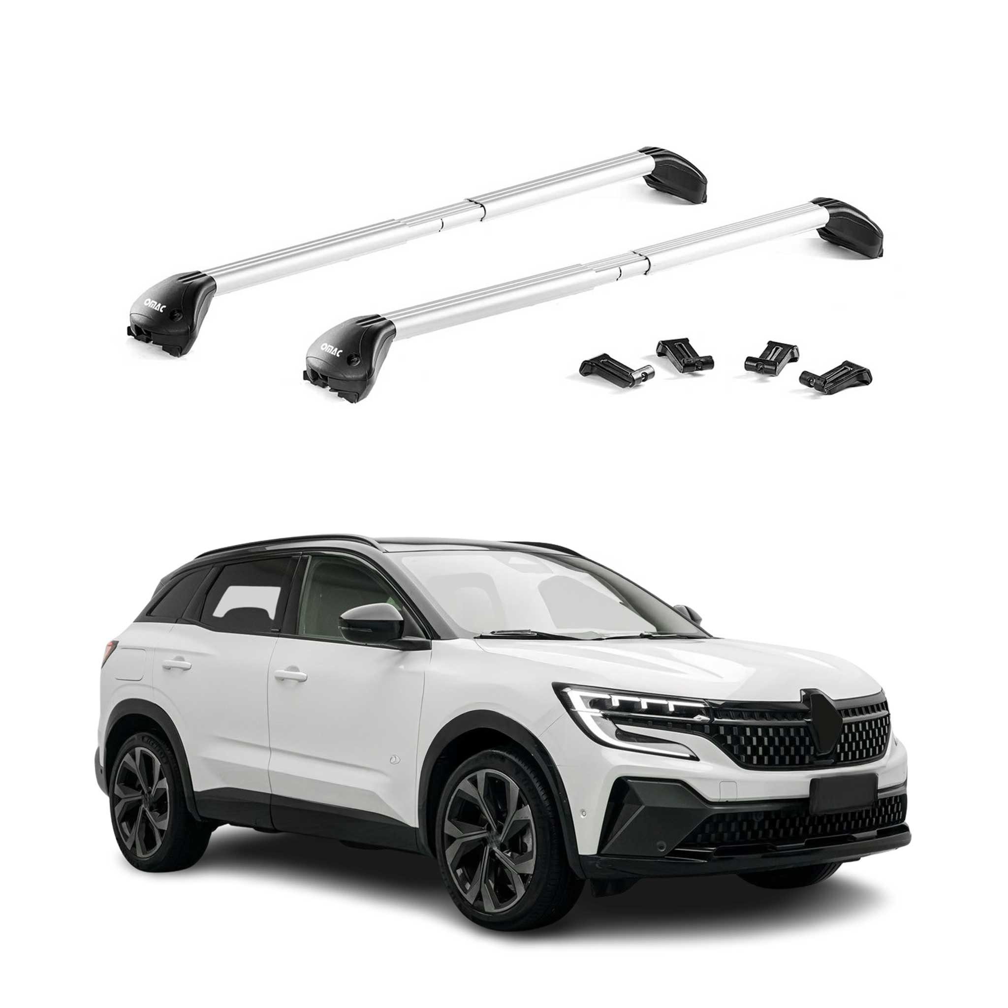 OMAC Dachträger Grundträger für Renault Austral 2023-2025 Aluminium Silber 2 tlg ABE (2-St), Wasserbeständig,Abnehmbar,Multifunktional,Leichtgewichtig