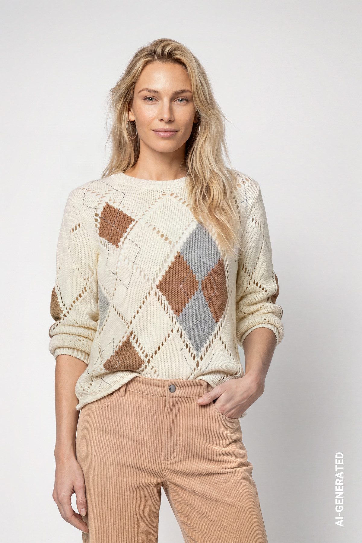 Monari Strickpullover Pullover Rauten Ajour Regular fit mit Rautenmuster