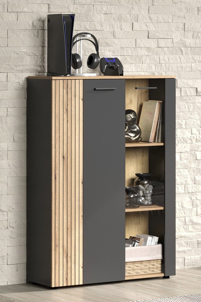 trendteam Vitrine Highboard Esteban, Anthrazit / Coast Evoke Oak ohne Beleuchtung (no-Set)