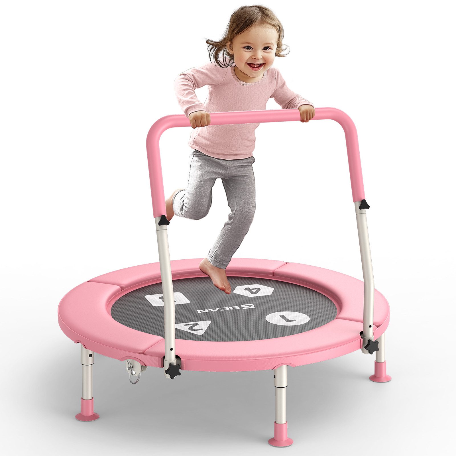 BCAN Kindertrampolin 91 cm Kleinkind-Trampolin mit verstellbarem Griff, Ø 91 cm, (1 tlg), Sicherheitspolster und klappbare Beine, für drinnen & draußen