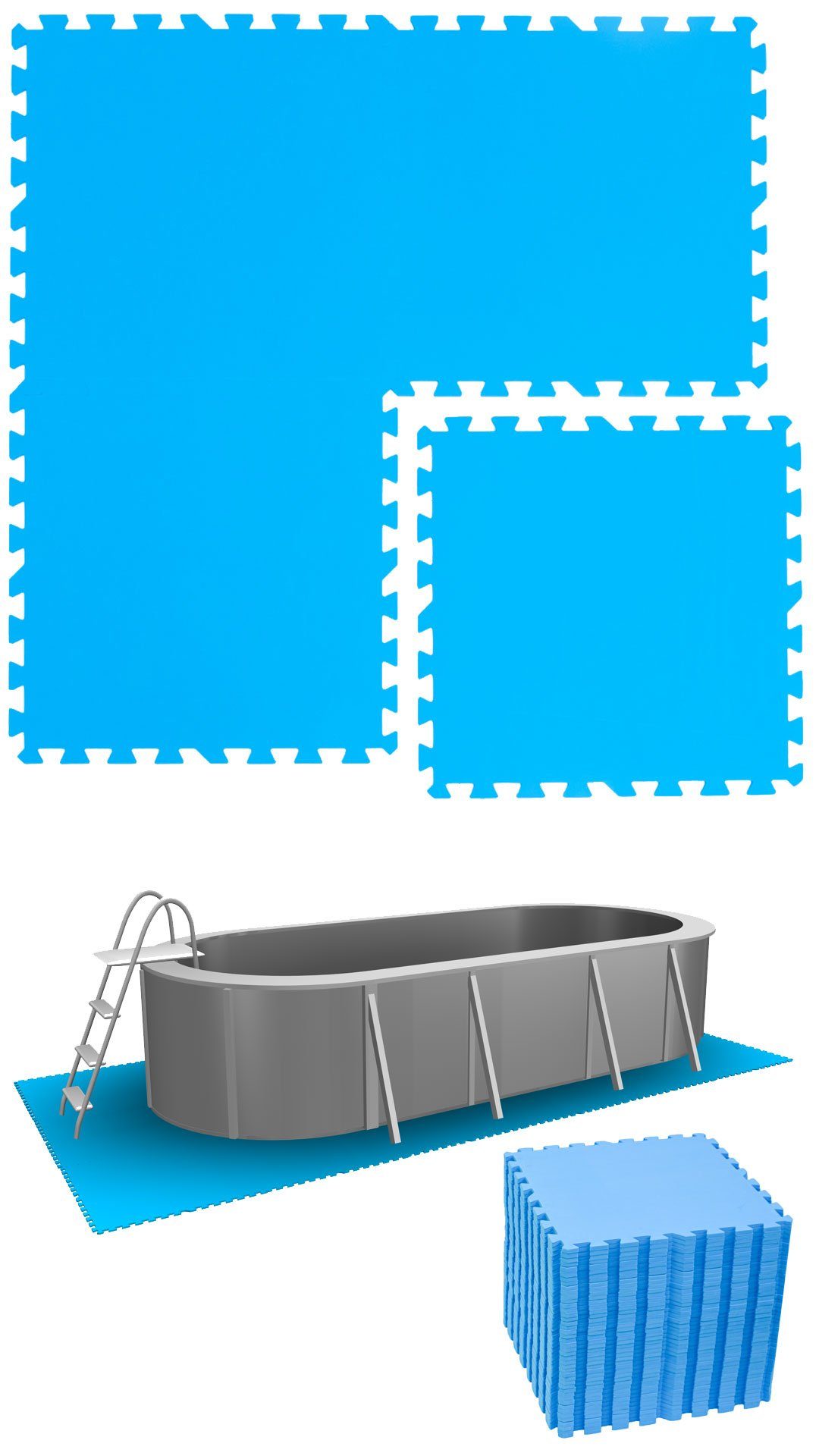 eyepower Bodenmatte 50x50 Stecksystem erweiterbares m² EVA Matten Set, 44 Pool Poolunterlage 10,3 Blau
