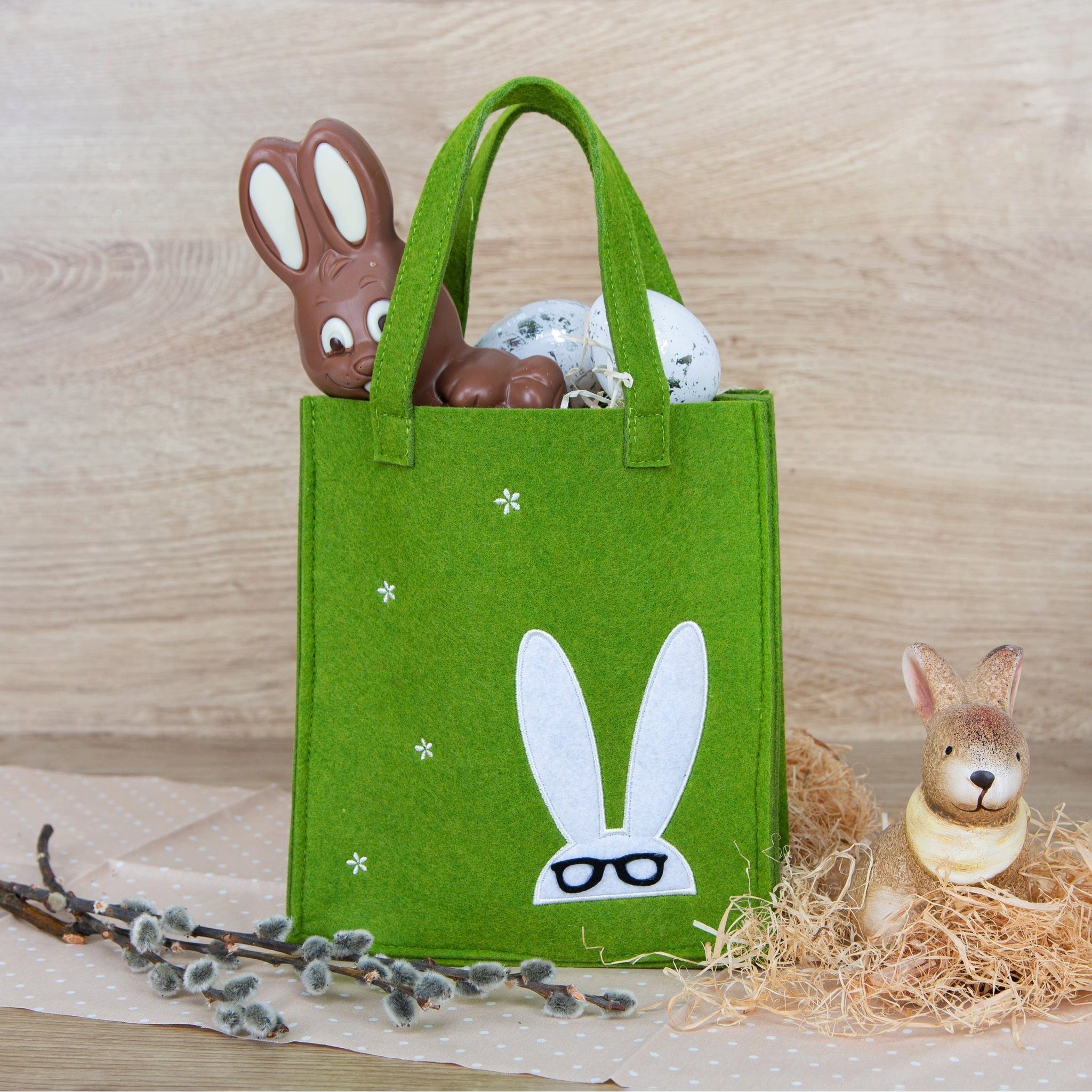 Logbuch-Verlag Osternest 3 grüne Osternest Verpackungen aus Filz 20 x 18 x 5,5 cm