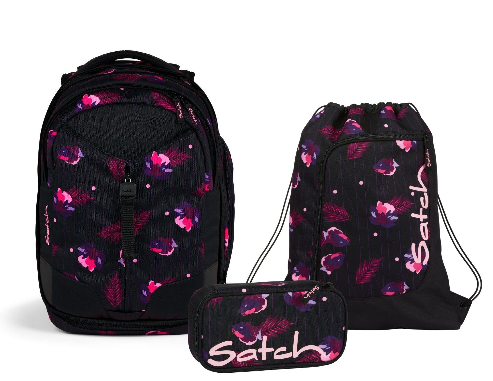 Satch Schulranzen Schulrucksack-Set MATCH Mystic Nights 3-teilig, Kollektion 2025 (3-teilig), Schulranzen, ergonomisch, 30 + 5 Liter