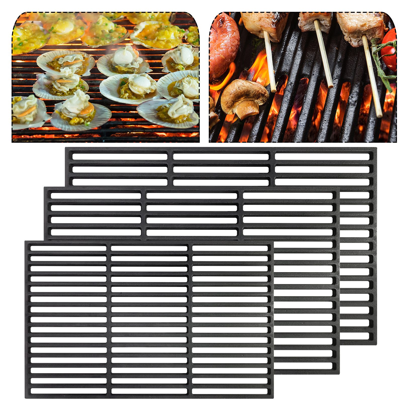 FIVMEN Grillrost Gusseisen Gussrost Roste Grillgitter Grill Grillplatten Grillaufsatz, für BBQ, Holzkohlegrill, Gasgrill Ersatzteile