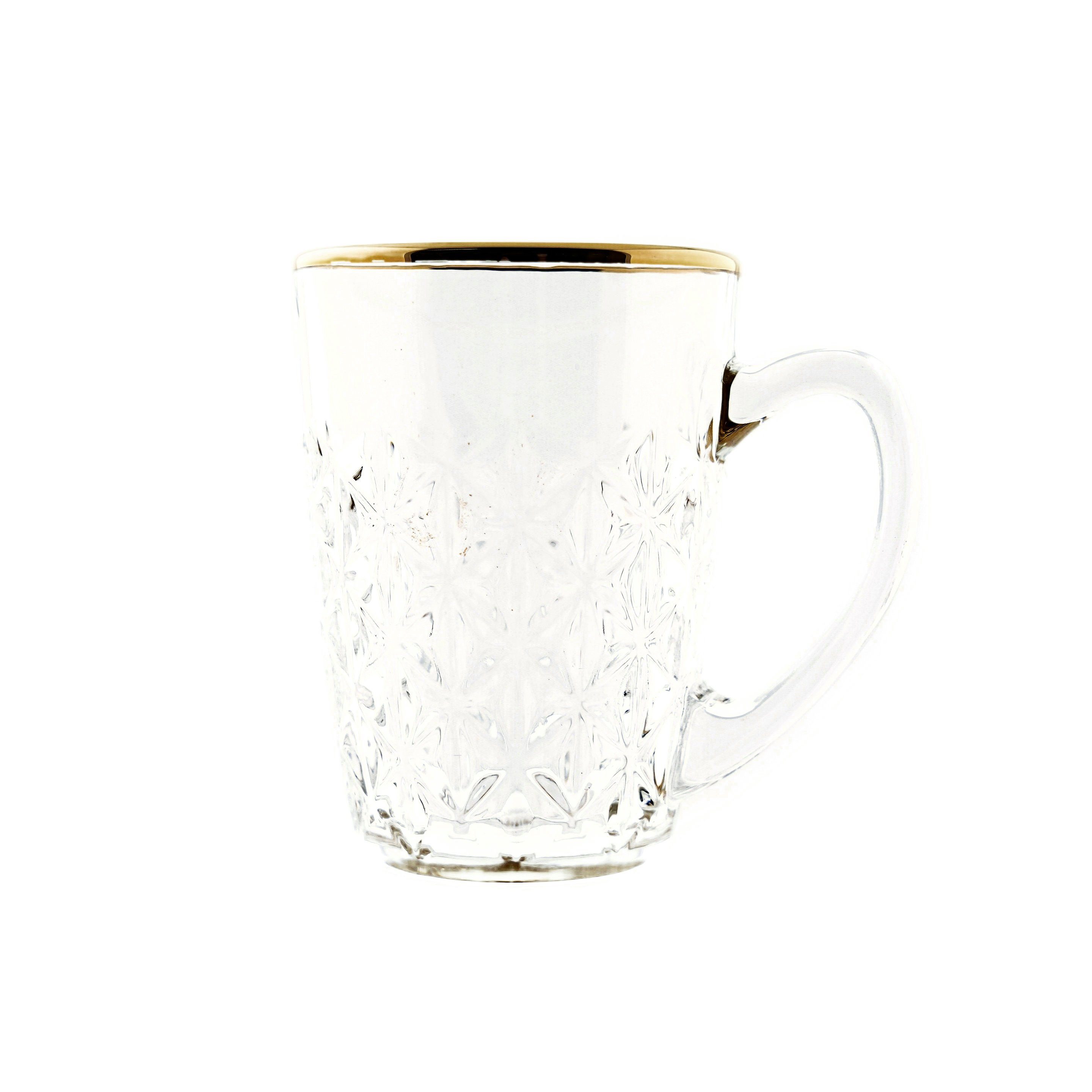 Sunay Teeglas 6er Gläser-Set mit Henkel Gold Umrandung 203 ml Transparent mit Muster, 6-tlg.