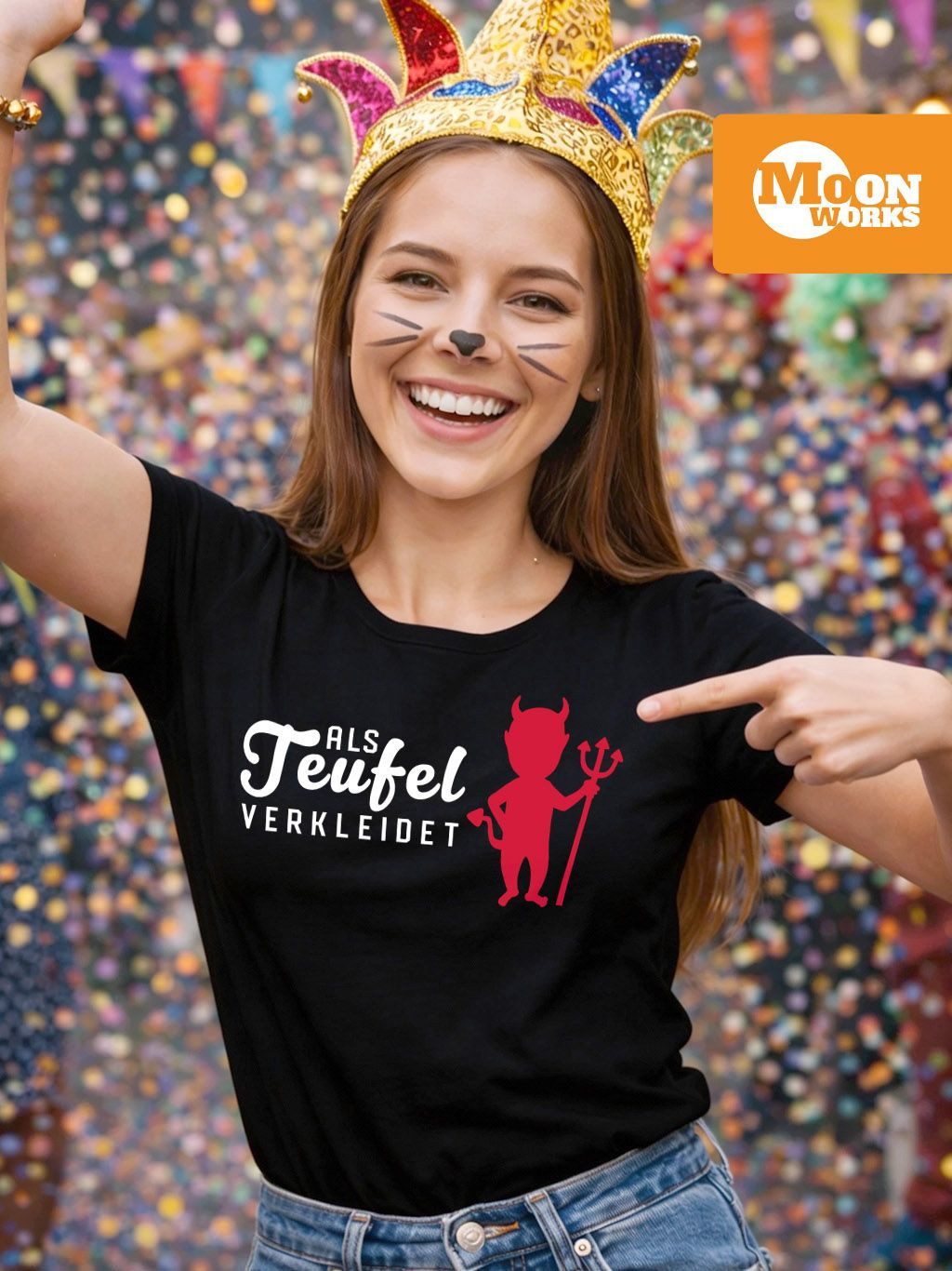 MoonWorks Print-Shirt Damen T-Shirt Verkleidet als Teufel Kostüm Fasching F günstig online kaufen