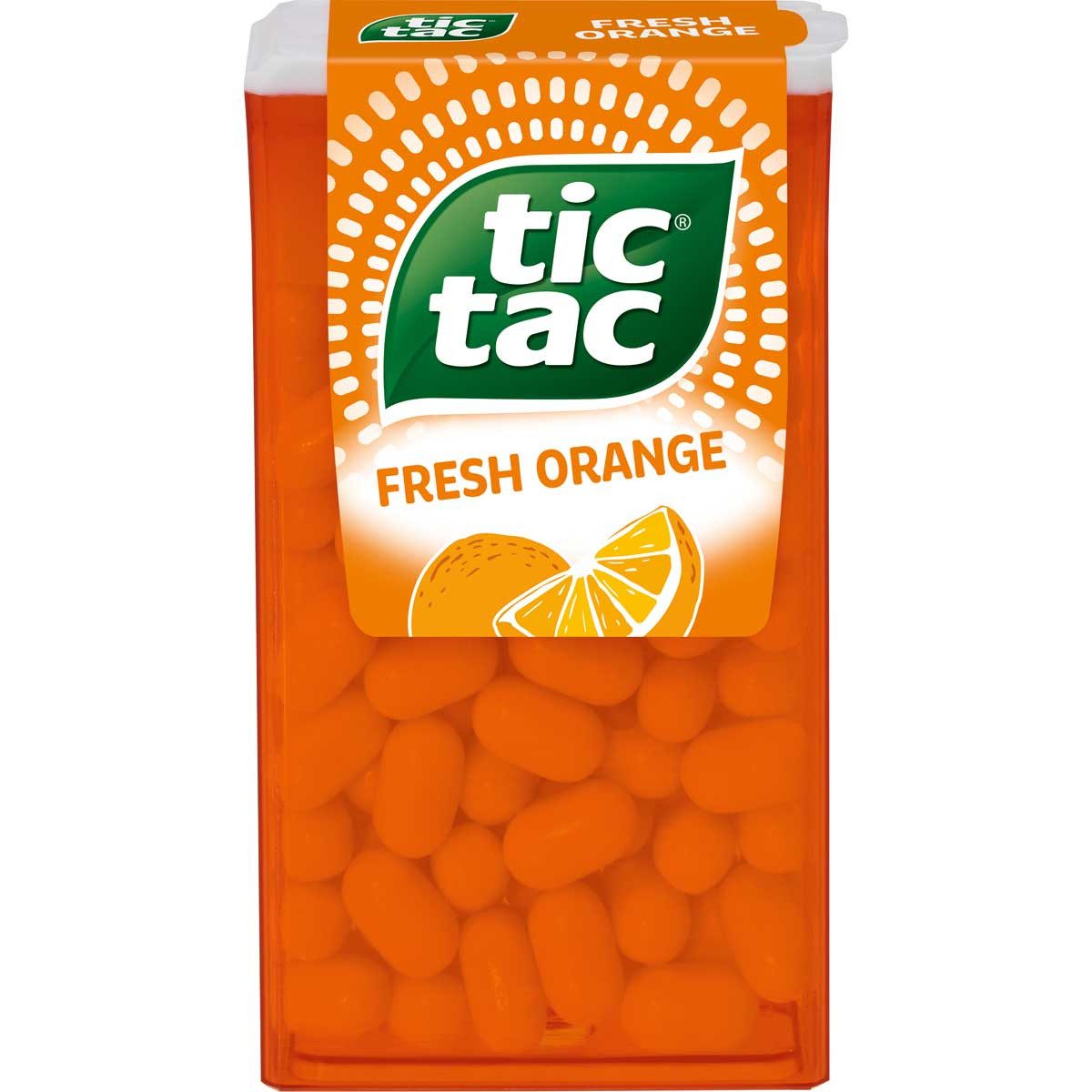 tic tac Süßigkeit, tic tac Fresh Orange Dragees spritzig milder Orangen Geschmack 54g