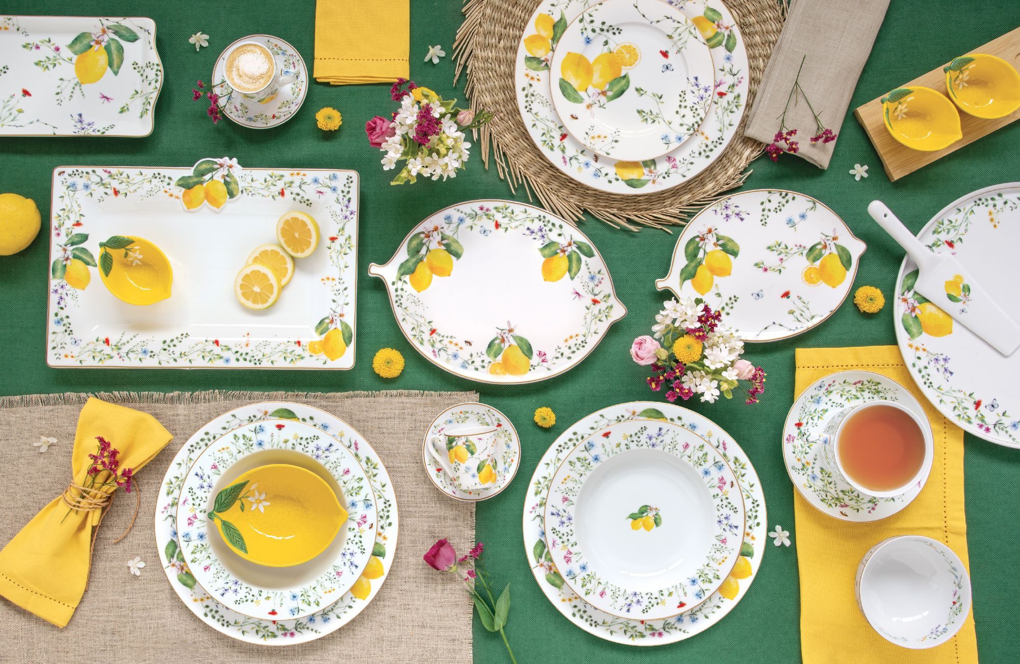EasyLife Speiseteller Fleurs et Citrons, Spülmaschinengeeignet, Mehrfarbig, Zitronen, H: cm