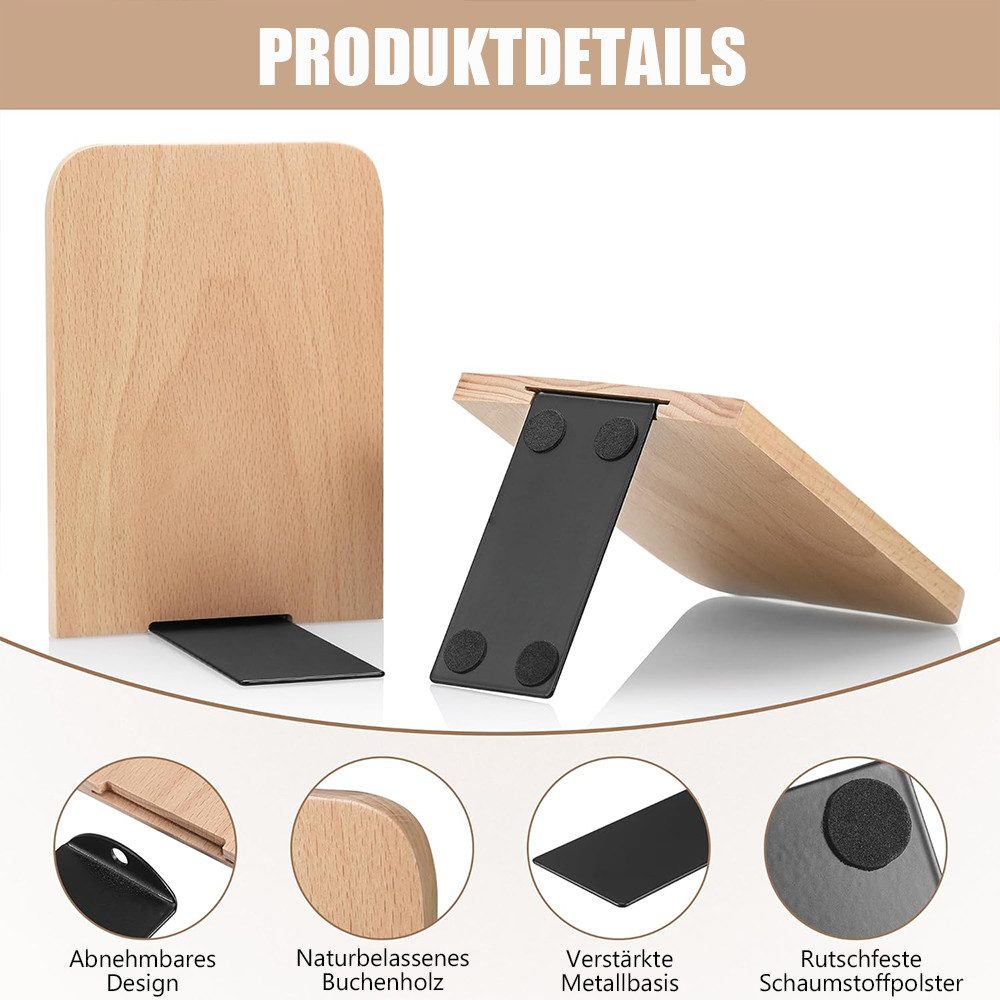TUWENA Buchstütze 2 Stück (1 Paar) Buchstützen Holz, Buchenholz Bücherhalter, DVD Regal (2 St), Desktop-Organizer, Bücherhalter für Schule, Büro und Zuhause Desktop
