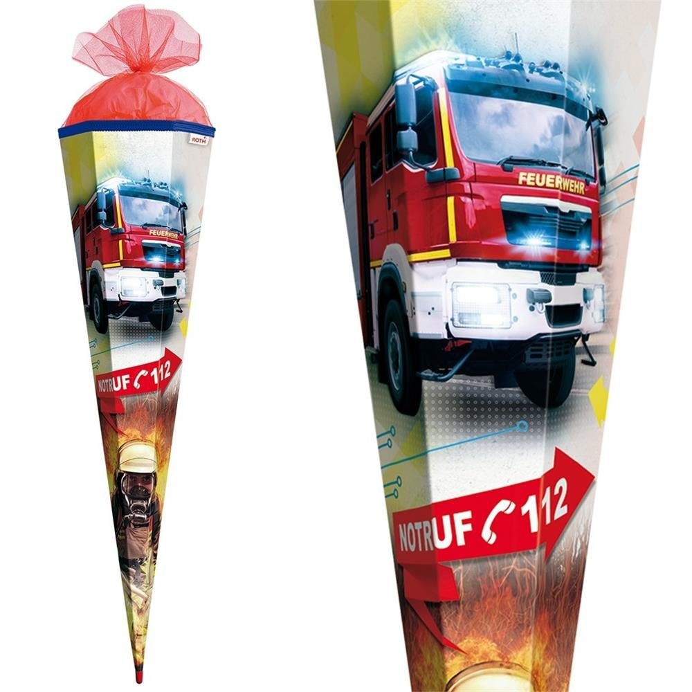 Roth Schultüte Feuerwehr, 85 cm, eckig, mit rotem Tüllverschluss, Rot(h)-Spitze
