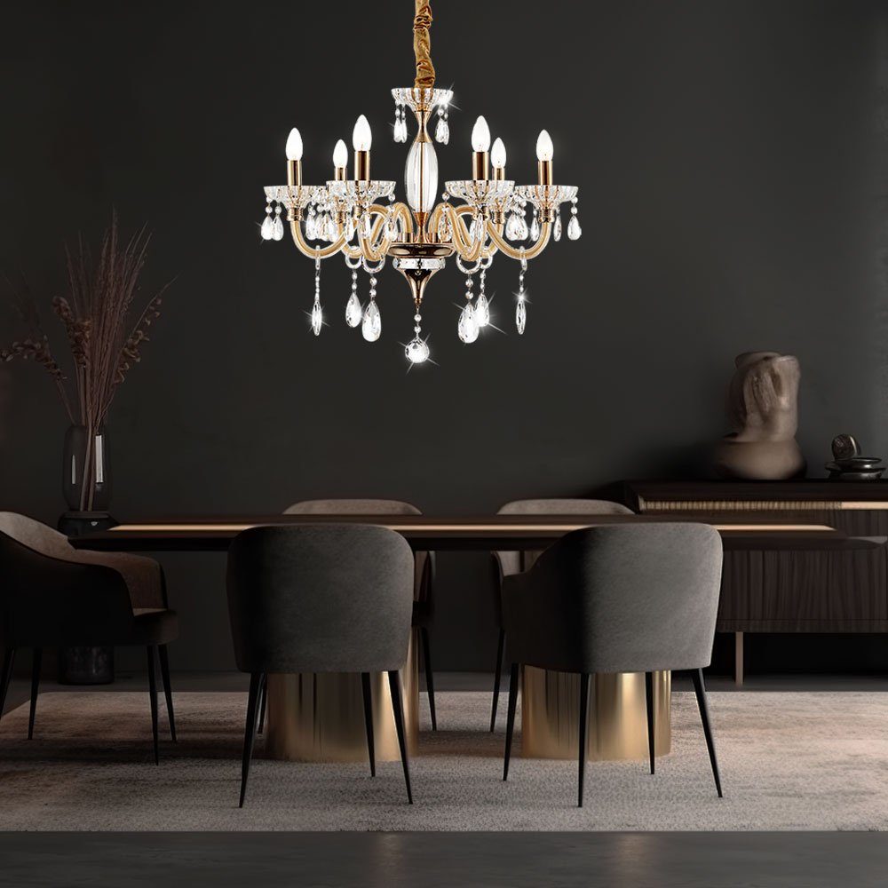 GLOBO LIGHTING Kronleuchter, Leuchtmittel nicht inklusive, Decken Pendel Hänge Lampe Leuchte Kronleuchter Metall Gold Glas