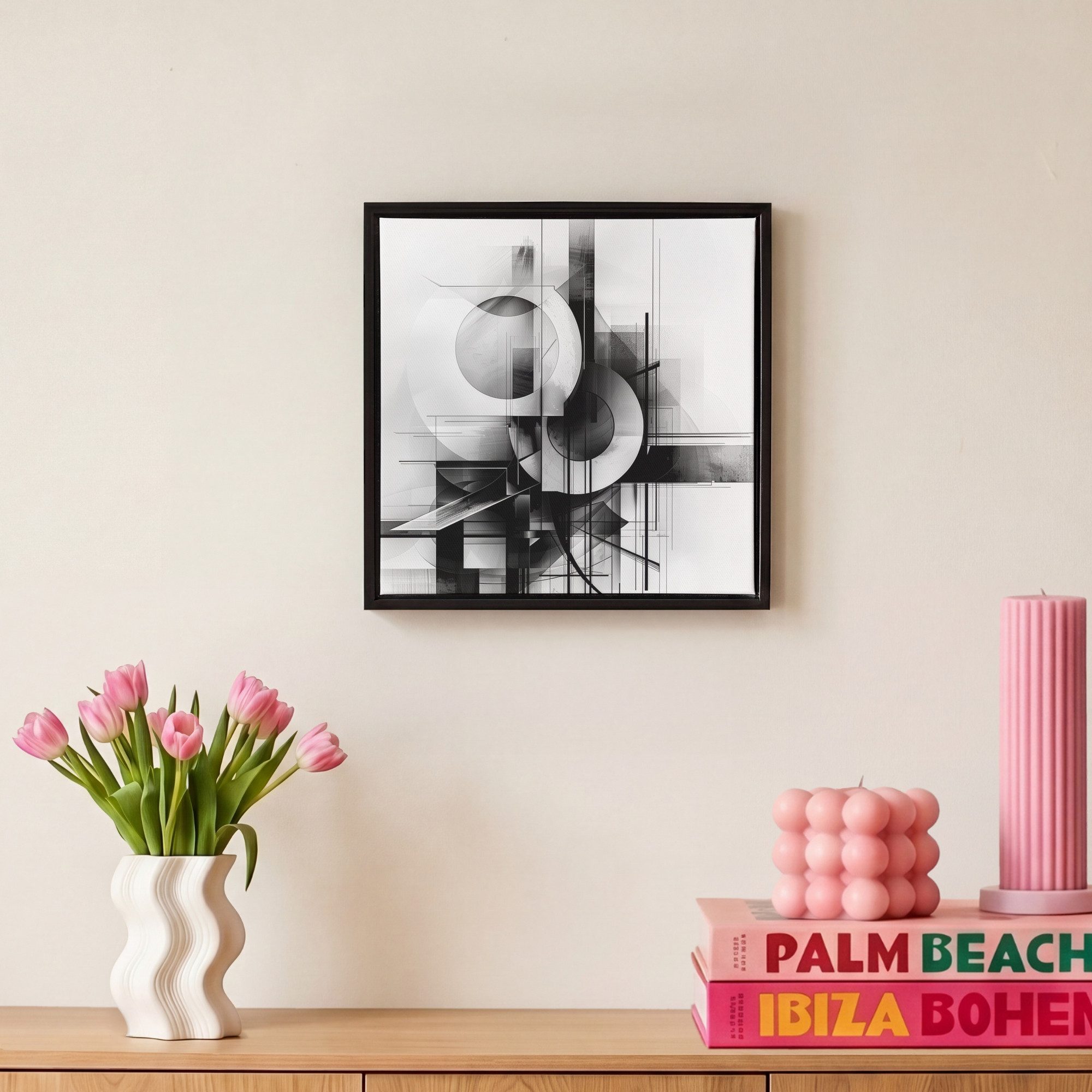 OneMillionCanvasses® Leinwandbild mit Rahmen - Abstrakt - Kunst - Modern - Schwarz und weiß, Fotodruck (1 St), Leinwand Bilder Klein, Wand Dekoration Aesthetic  – Bild 4 von 5