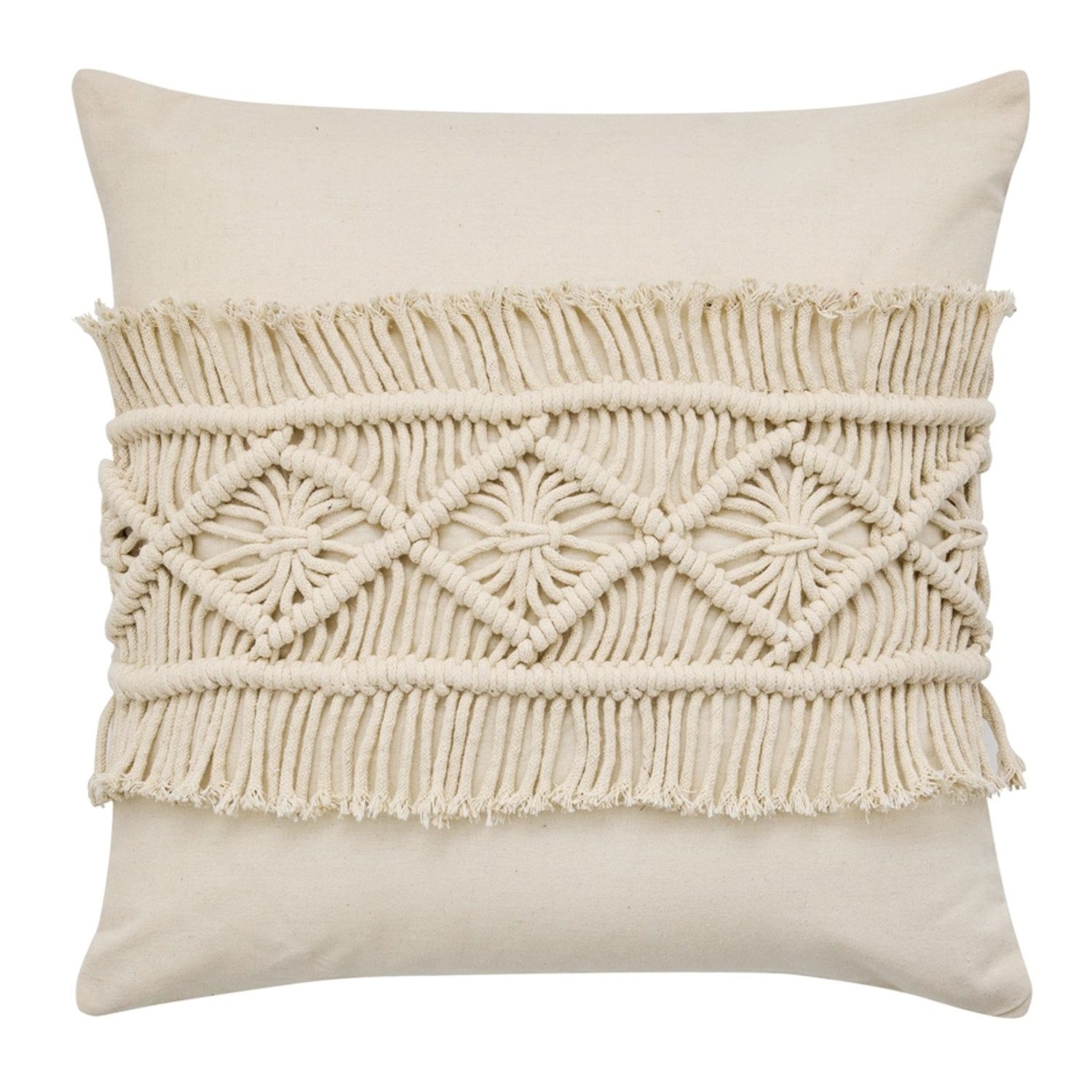 Dekokissen Makramee 45 x 45 cm Beige Baumwolle inkl. Füllung Sofakissen