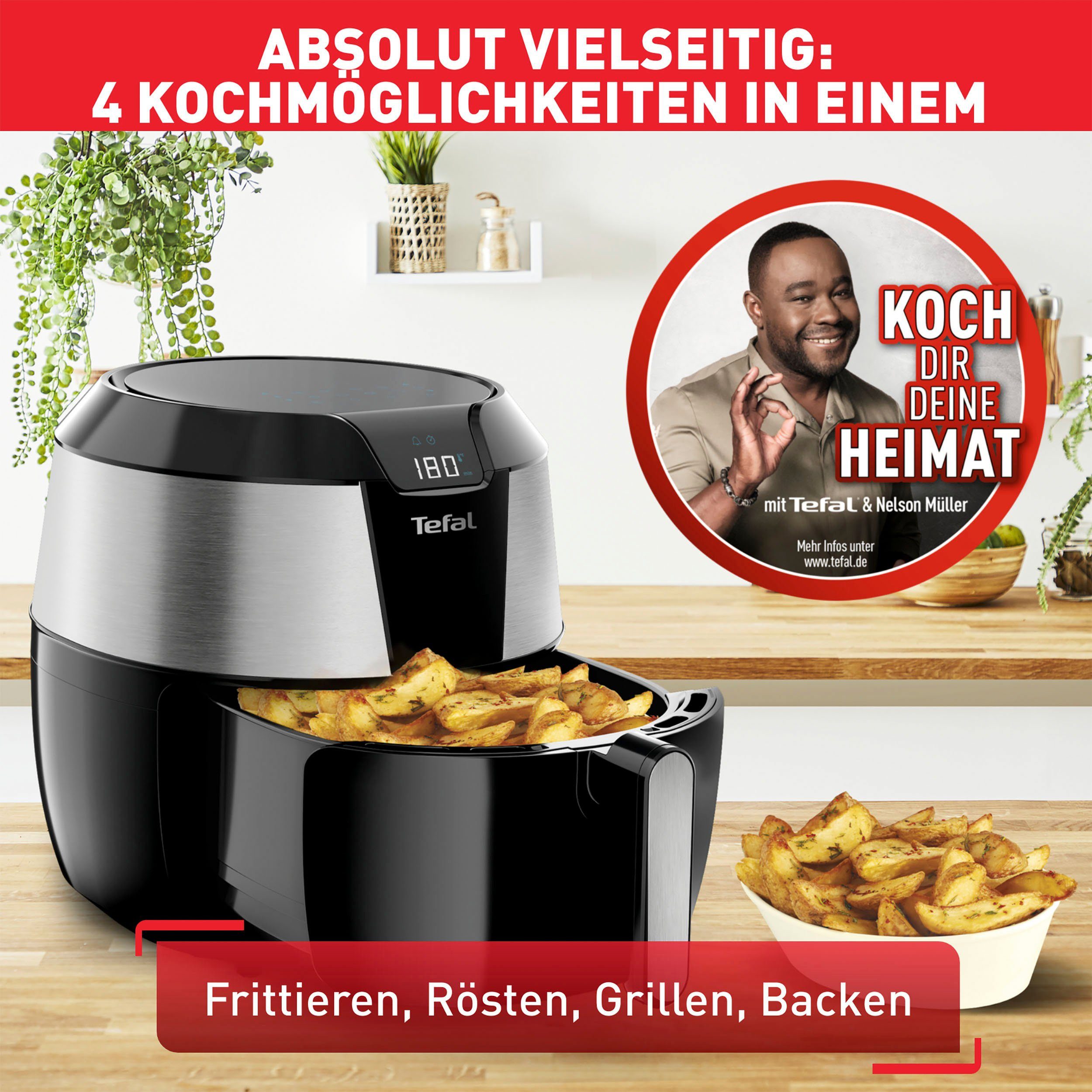 Tefal 8 kg, 1,6 Fry mit XXL Zubehör-Set, Timer, W, 1850 Easy Fassungsvermögen EY701D.HERO automatische Menüs Heißluftfritteuse