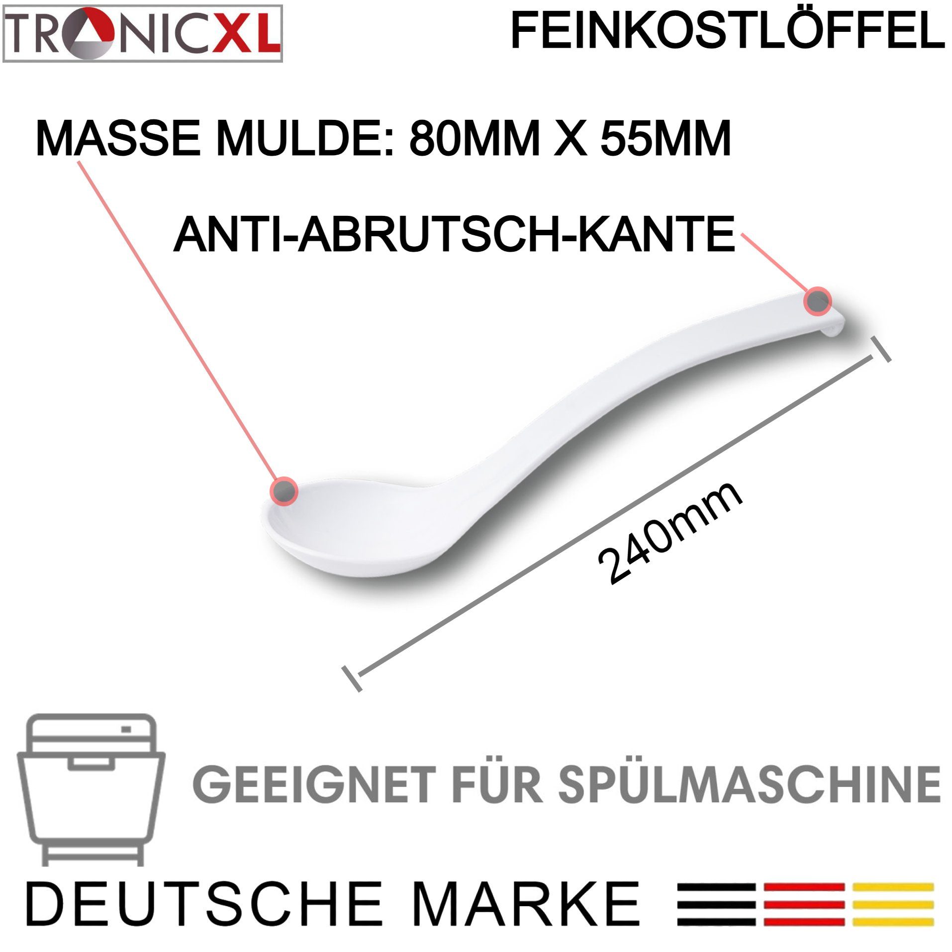 TronicXL Servierlöffel 6 Stück Schöpflöffel Feinkostlöffel Löffel Feinkost weiß Salat Gemüse, spülmaschinengeeignet San Kunststoff lebensmittelecht – Bild 4 von 5
