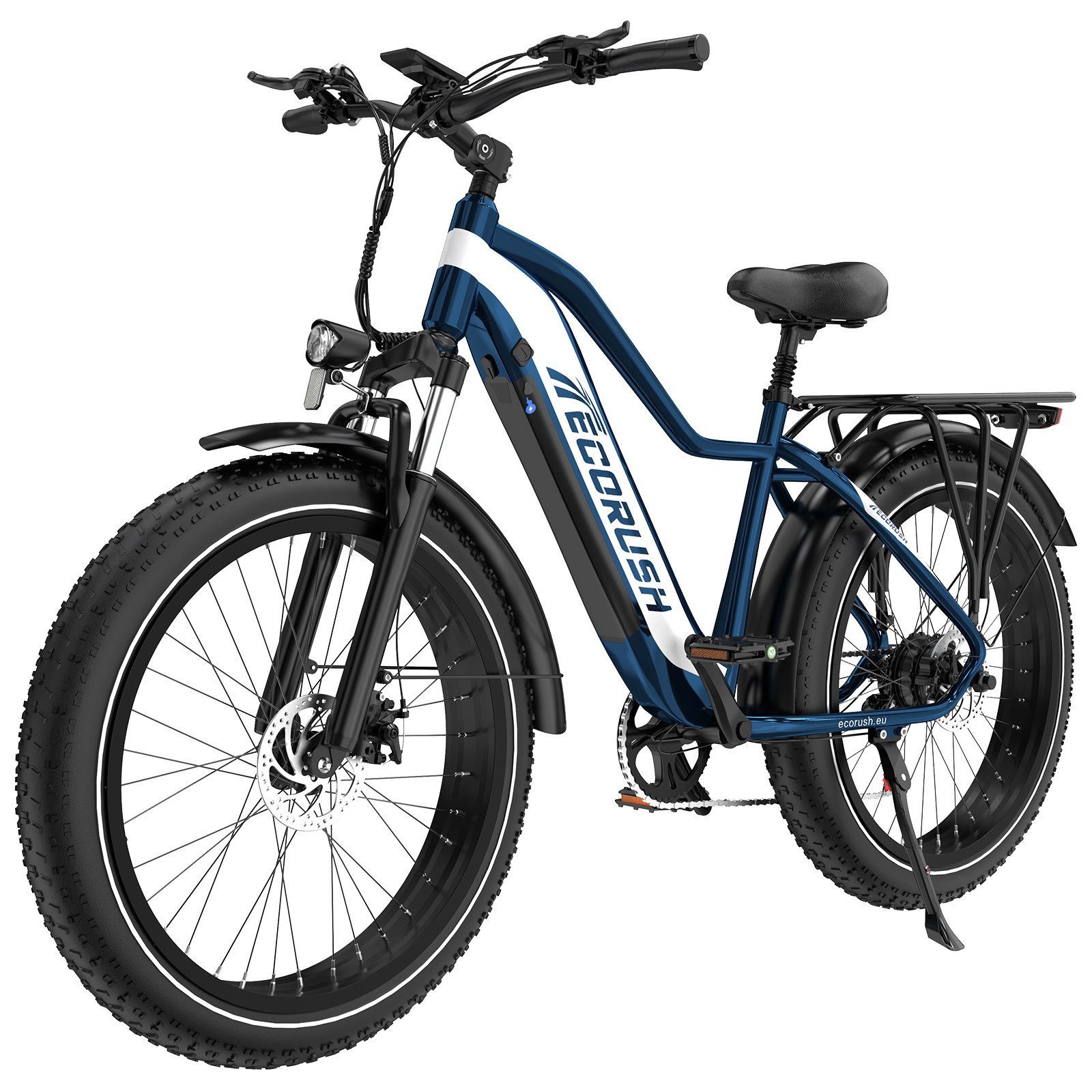 ECORUSH E-Bike Trekkingrad 26*4,0 Zoll Elektrofahrrad 48V13Ah bis zu 100km, 7 Gang shimano shimano Schaltwerk, Kettenschaltung, 250W Heckmotor, 624 Wh, Pedelec MTB E Mountainbike für Damen u. Herren