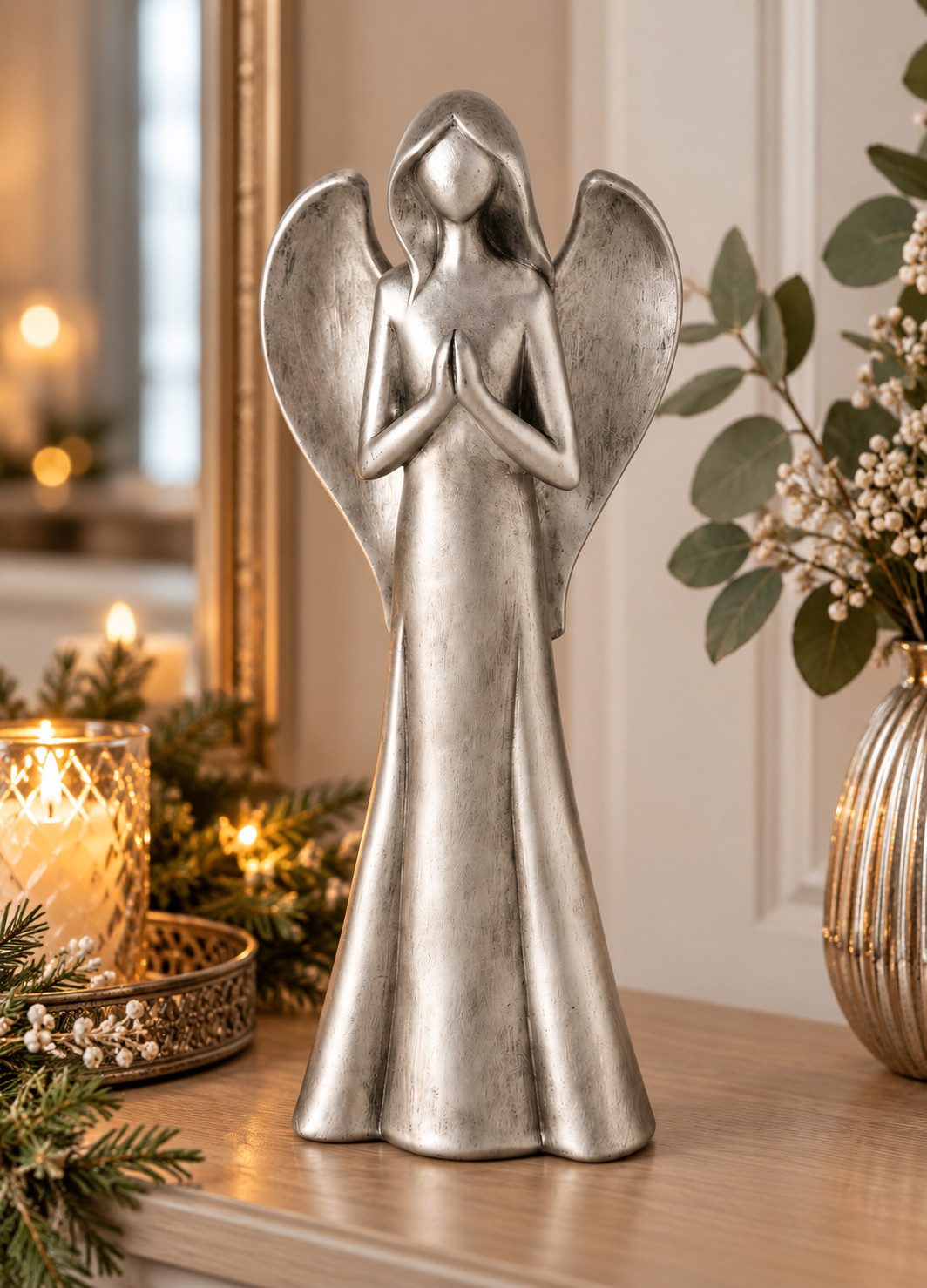 MF Weihnachtsfigur Dekofigur Himmelswacht Engel Antiksilber 30,5 cm (1 St)