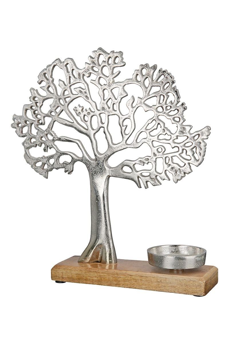 GILDE Dekoobjekt 2er Set Teelichtleuchter Mangoho mit 'Baum' – Aluminium Silberfarbenes