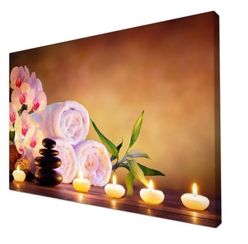 wandmotiv24 Leinwandbild Kerzen, Steine, Kirschblüten, Bambus, Wellness (1 St), Wandbild, Wanddeko, Leinwandbilder in versch. Größen