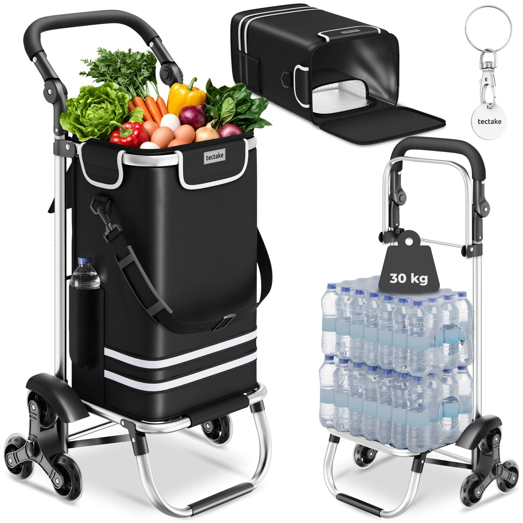 tectake Einkaufstrolley Einkaufstaschenwagen 3-in-1 Inkl. Kühltasche und, klappbares Aluminiumgestell mit abnehmbarem Bezug, verstellbar